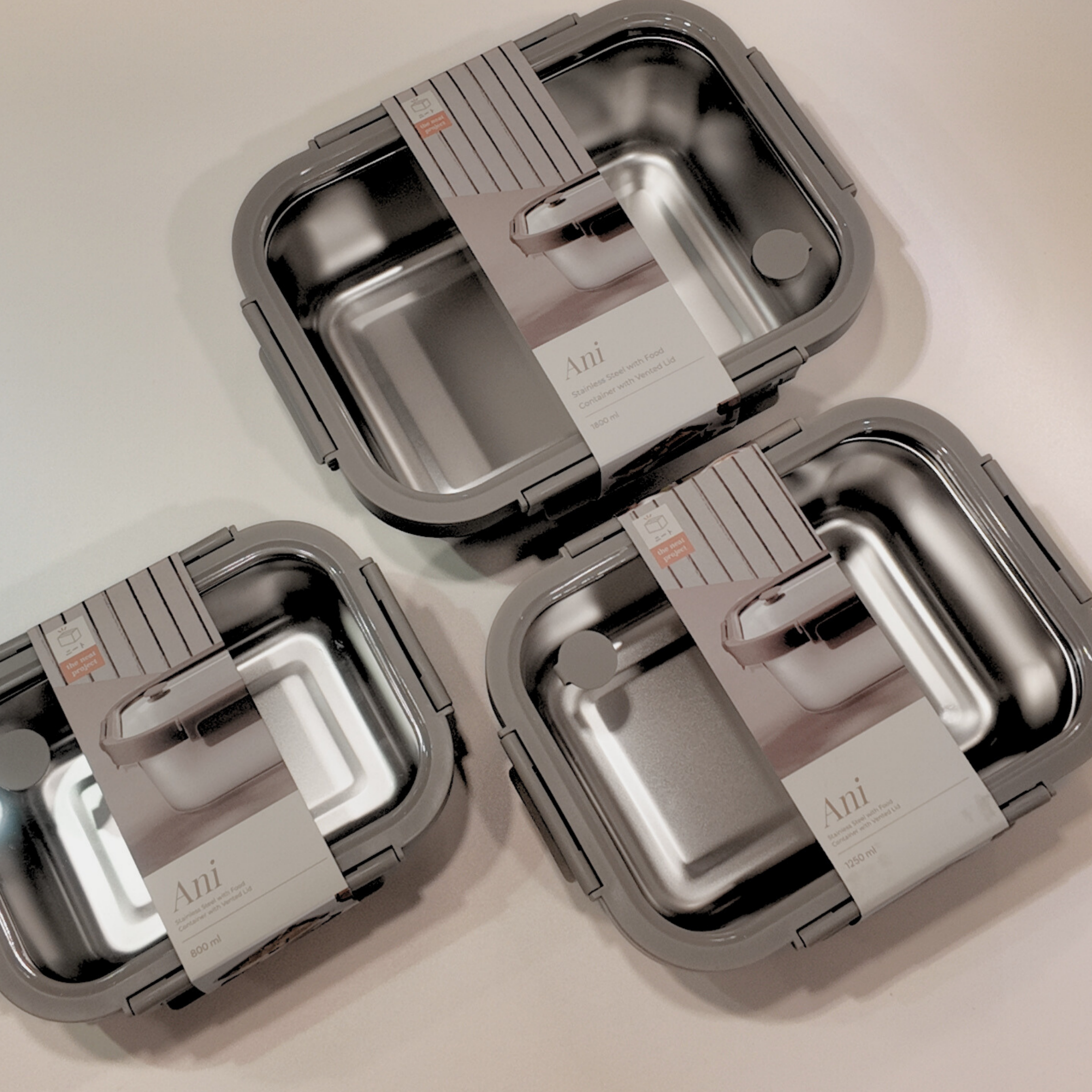 Ani Stainless Steel Rectangle container with Glass with vent Lids