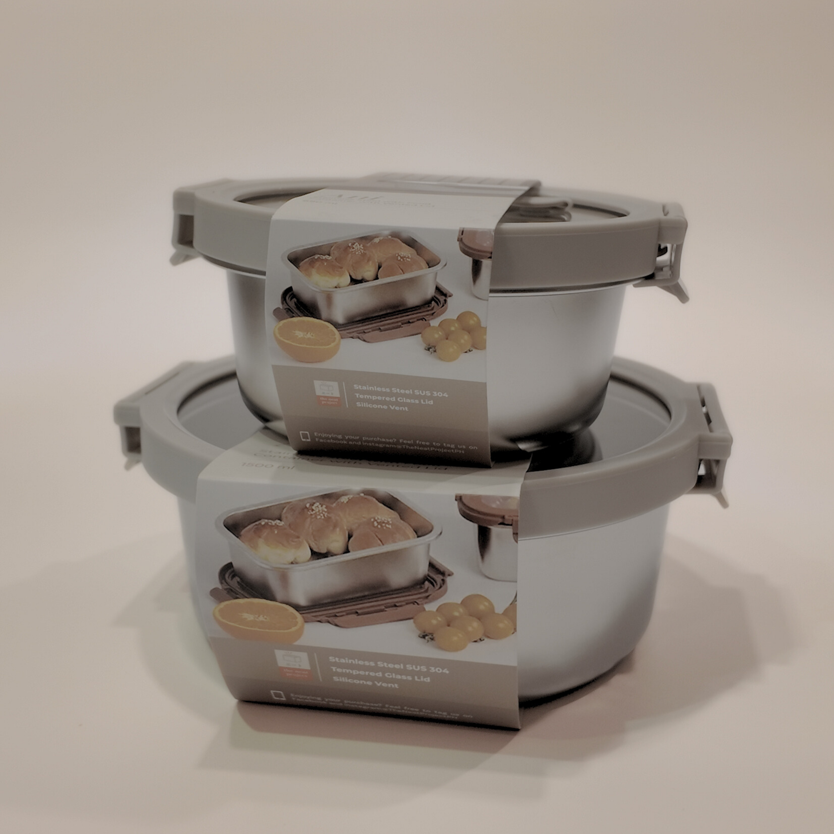 Ani Stainless Steel Round container with Glass with vent Lids