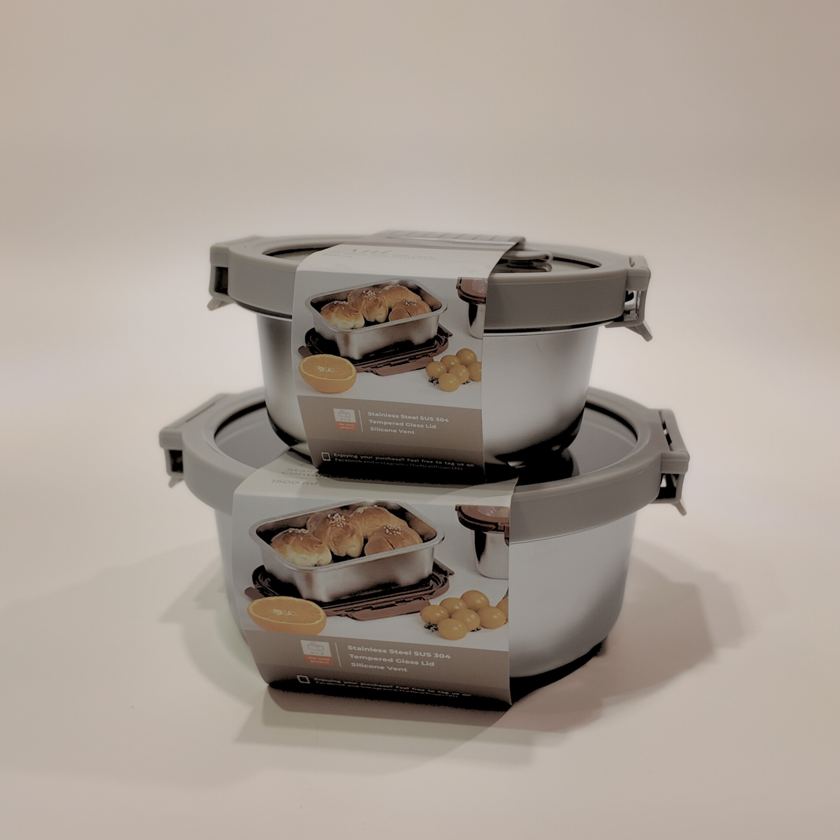 Ani Stainless Steel Round container with Glass with vent Lids