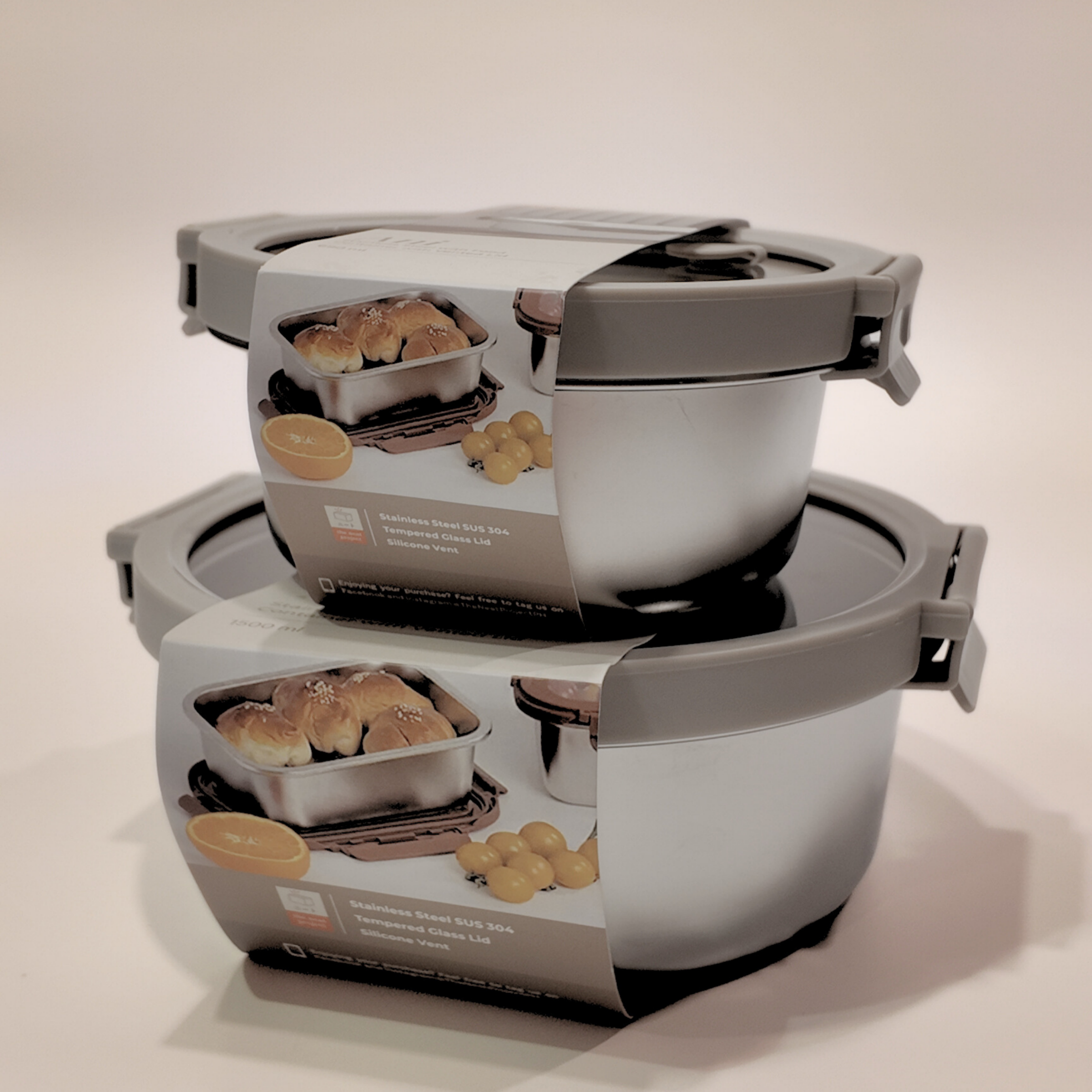 Ani Stainless Steel Square container with Glass with vent Lids
