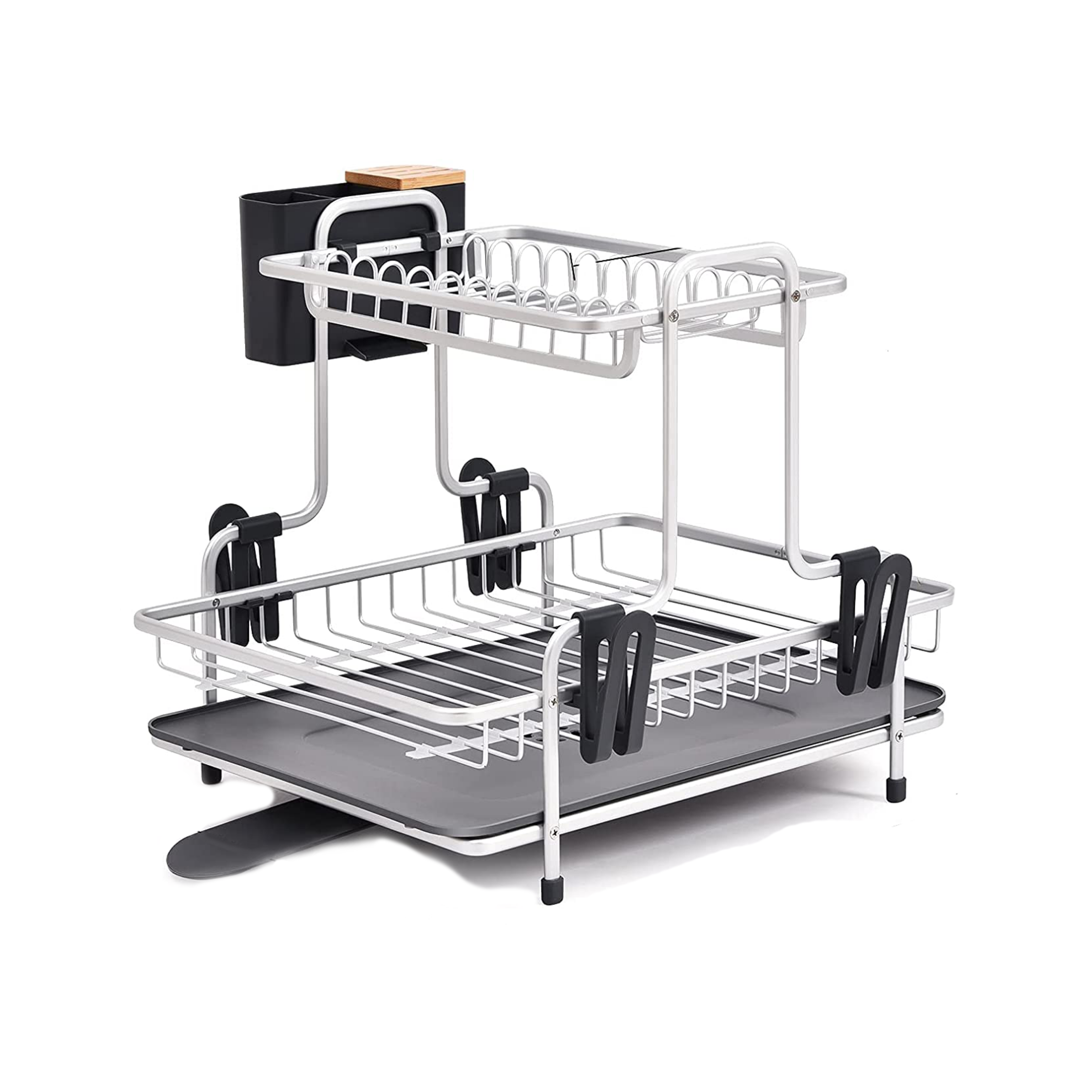 Rogu 2-Tier Aluminum Dish Rack with wood minimalist design
