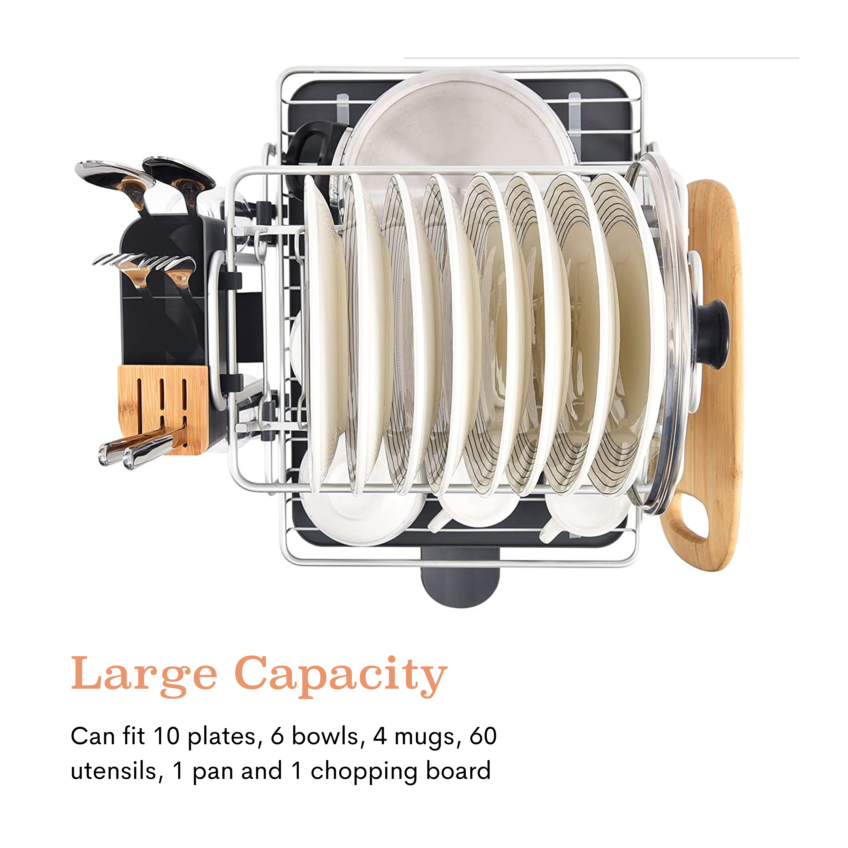 Rogu 2-Tier Aluminum Dish Rack with wood minimalist design