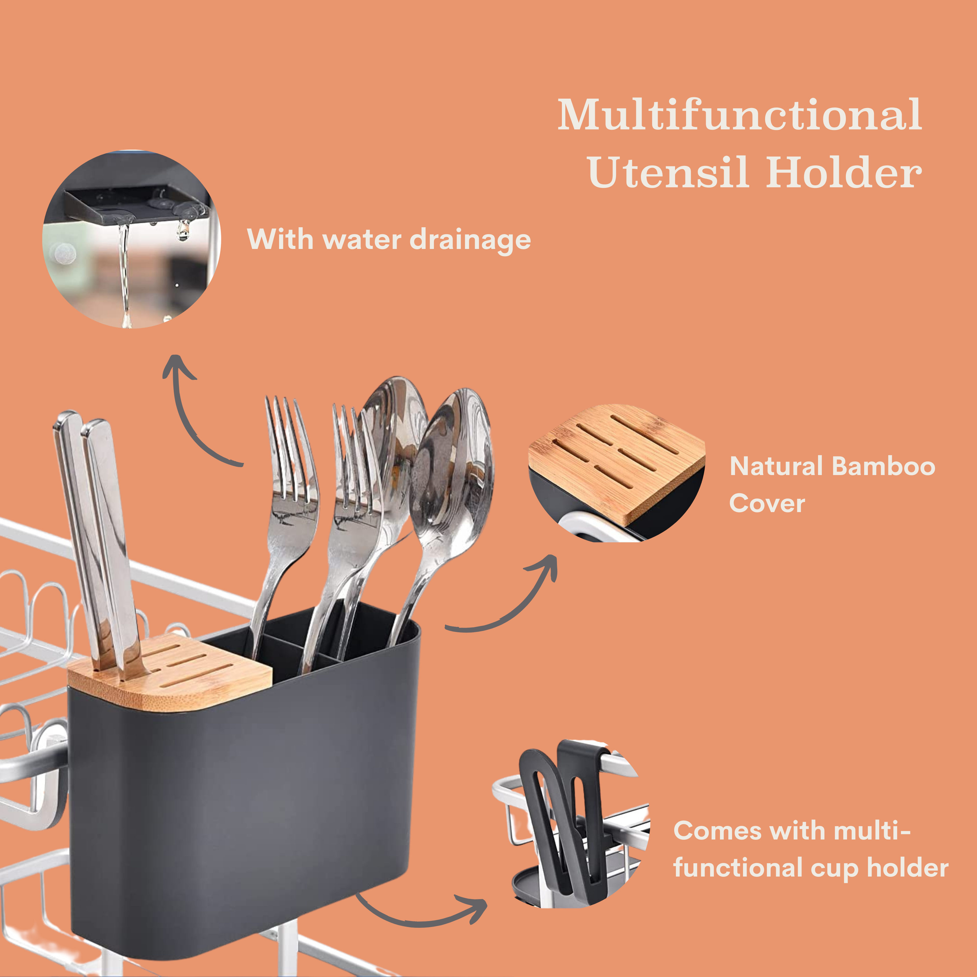 Rogu 2-Tier Aluminum Dish Rack with wood minimalist design