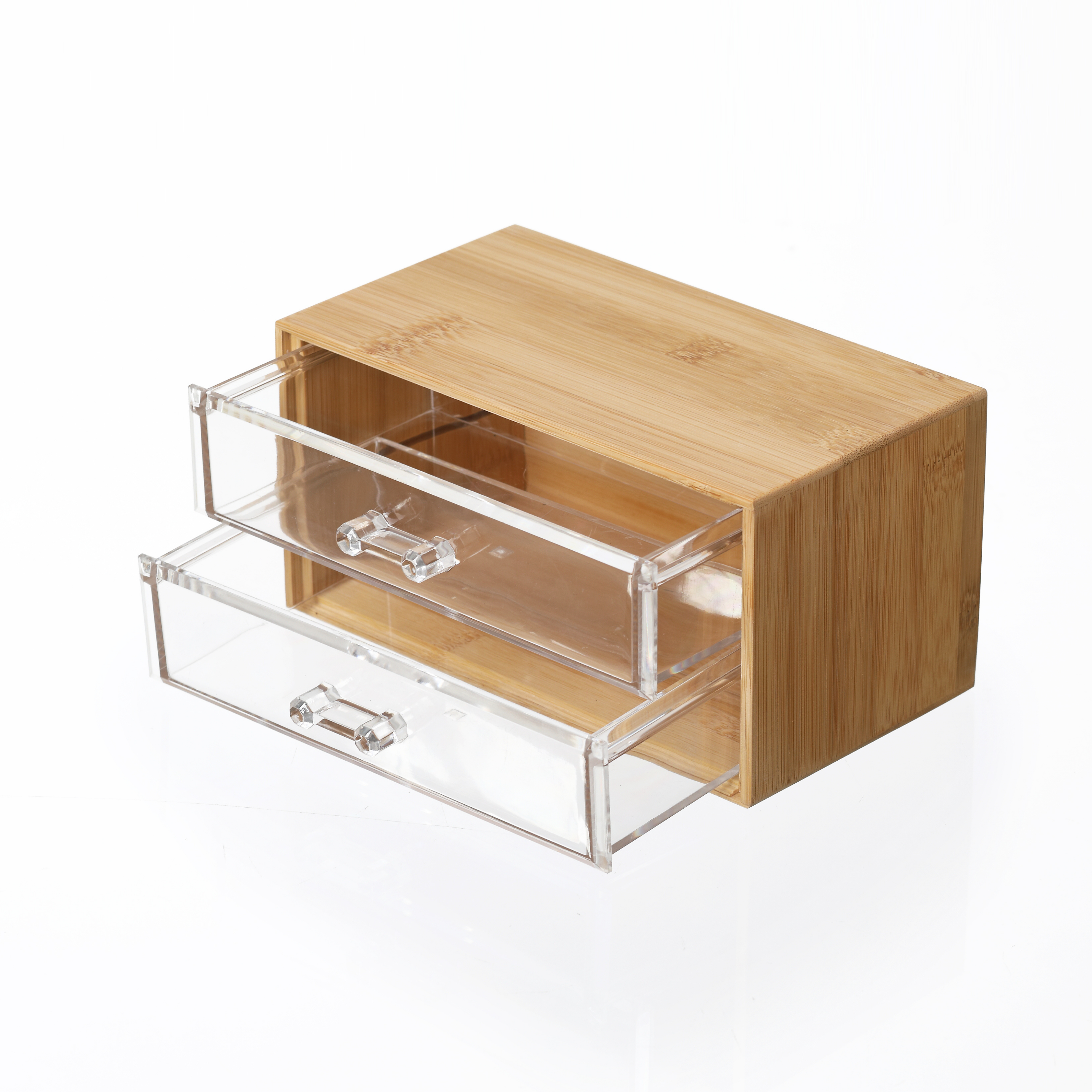 Sachi 2-Layer Mini Wood and Clear Drawer Organizer