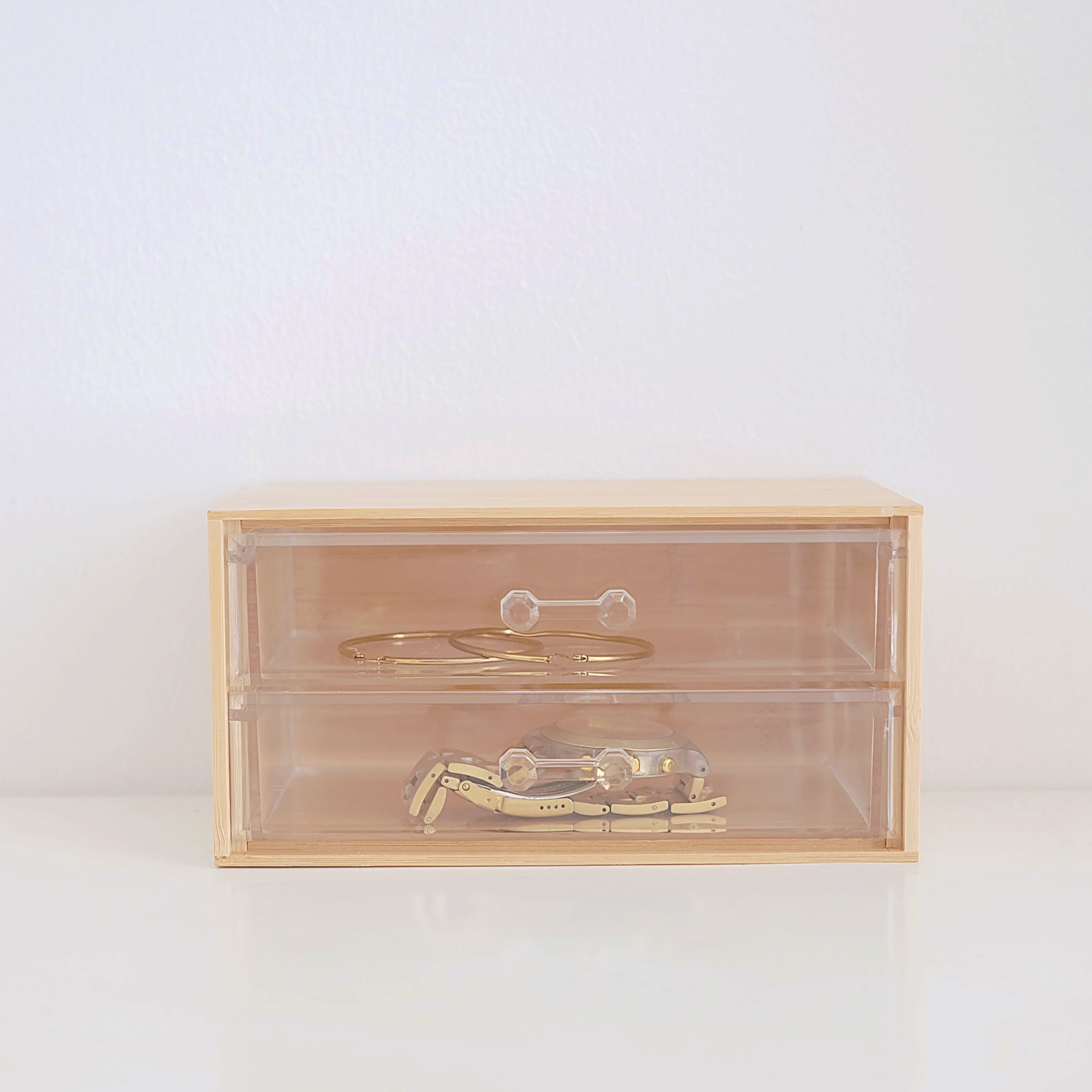 Sachi 2-Layer Mini Wood and Clear Drawer Organizer