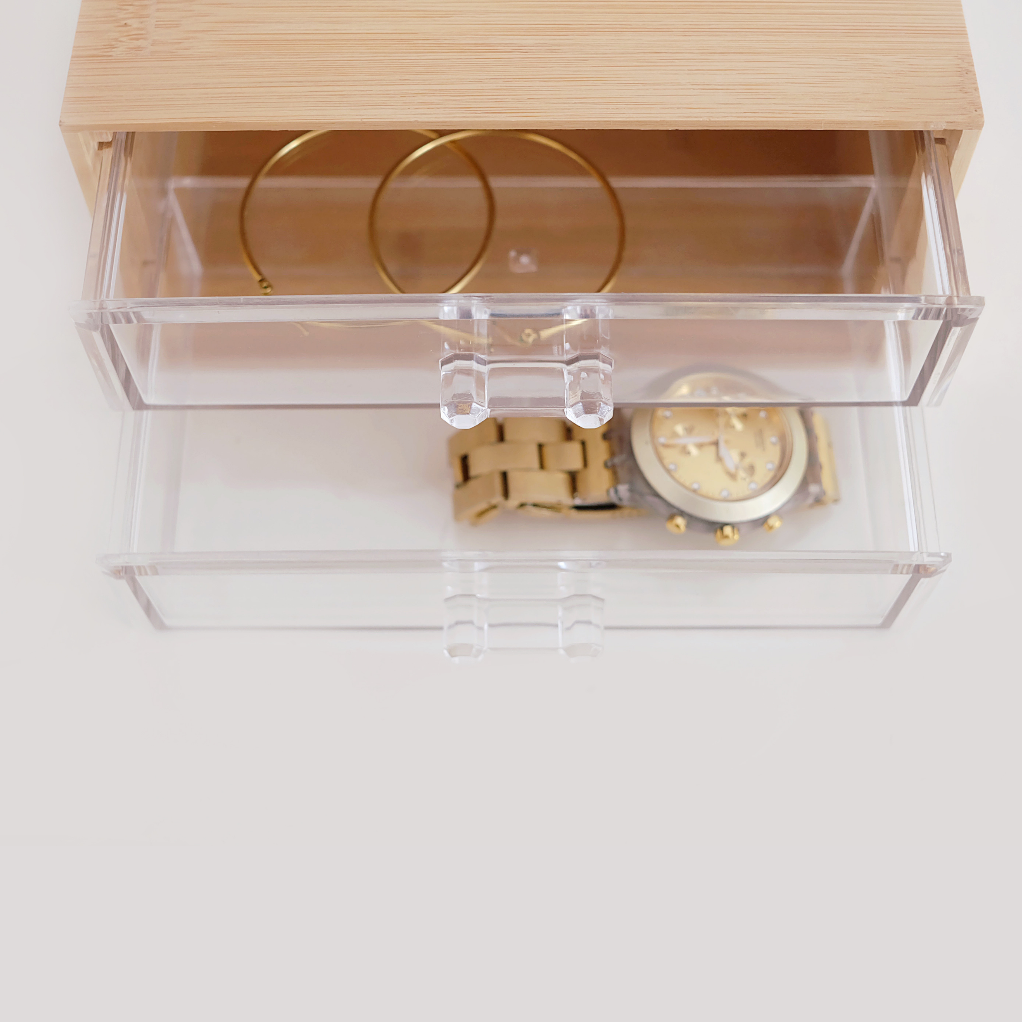 Sachi 2-Layer Mini Wood and Clear Drawer Organizer