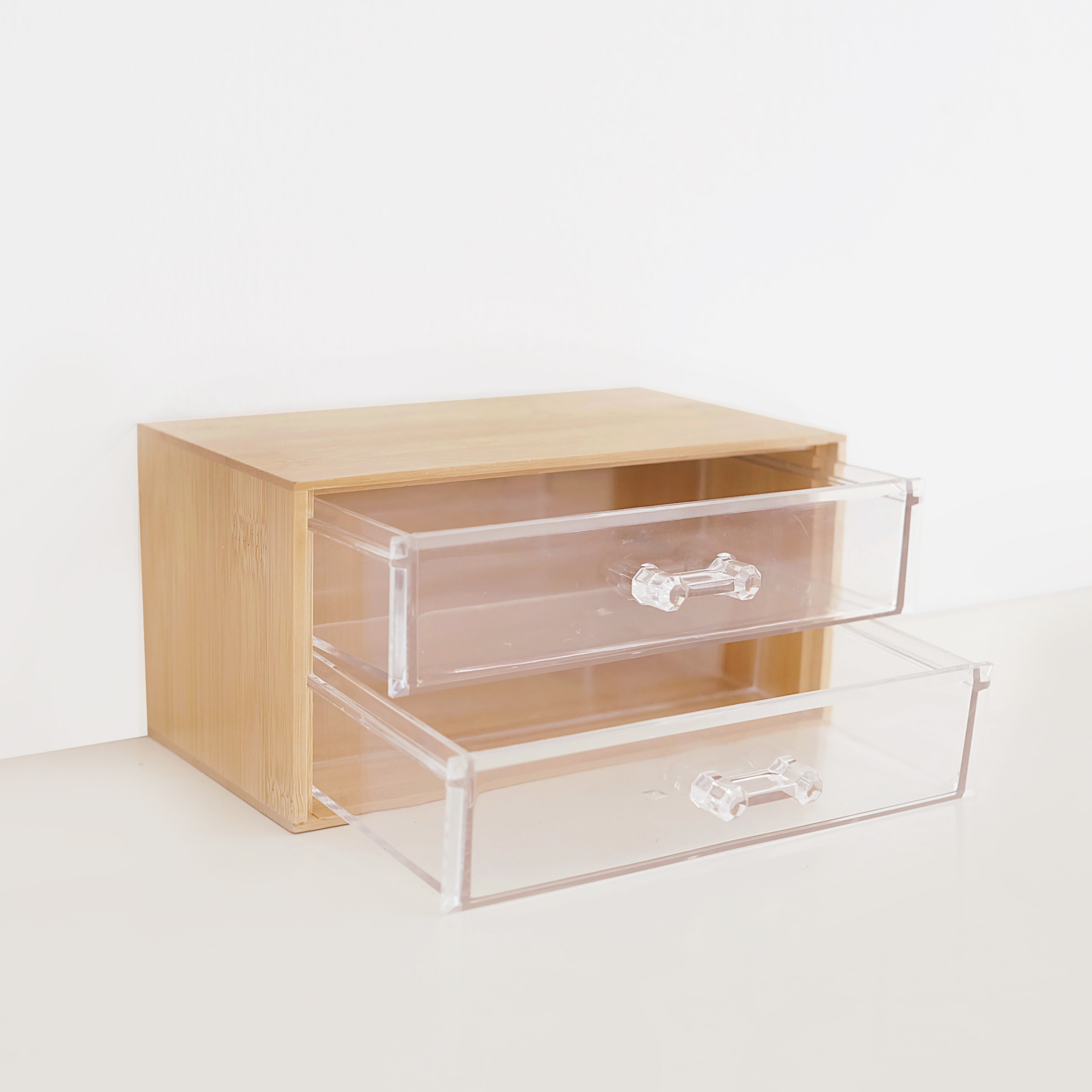 Sachi 2-Layer Mini Wood and Clear Drawer Organizer