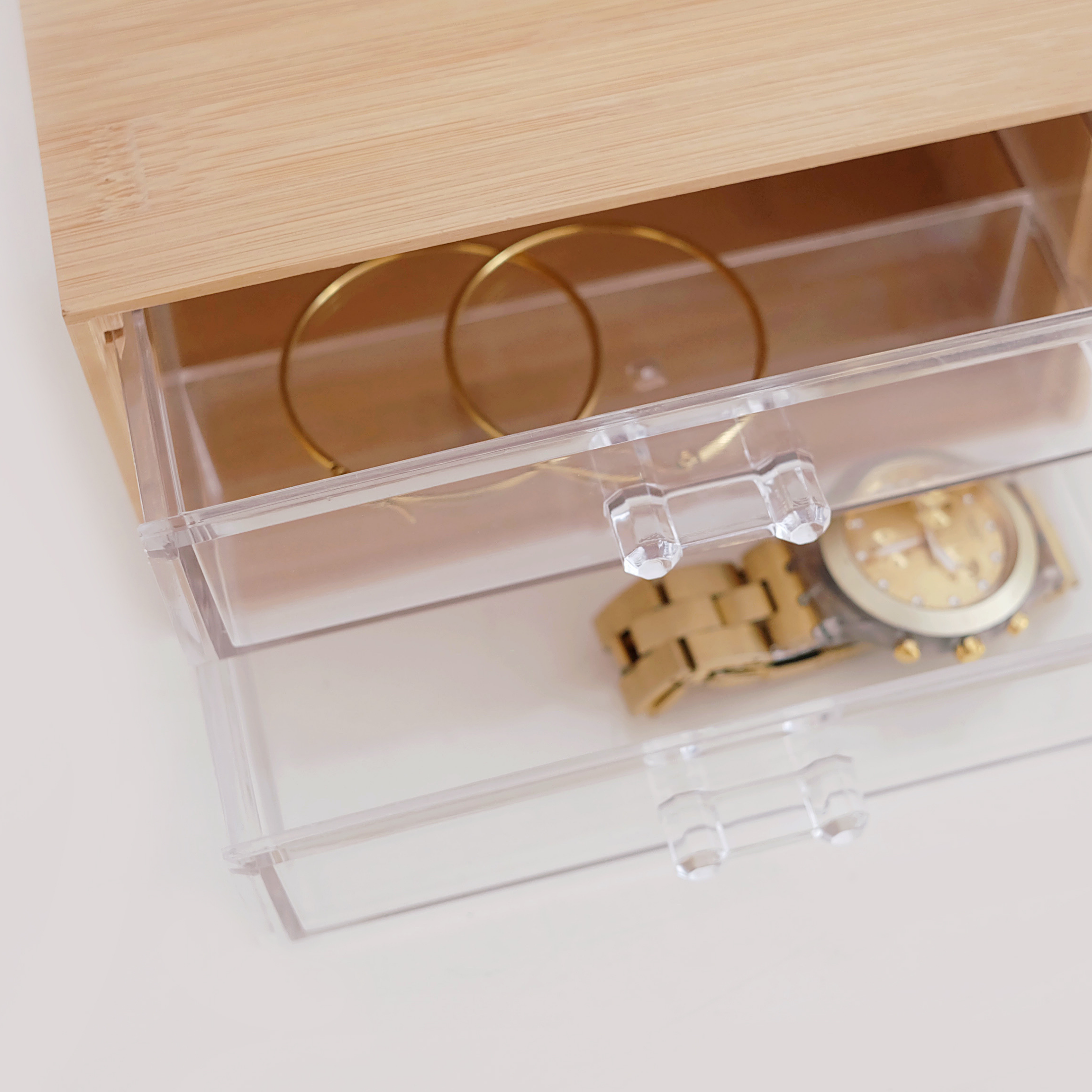 Sachi 2-Layer Mini Wood and Clear Drawer Organizer