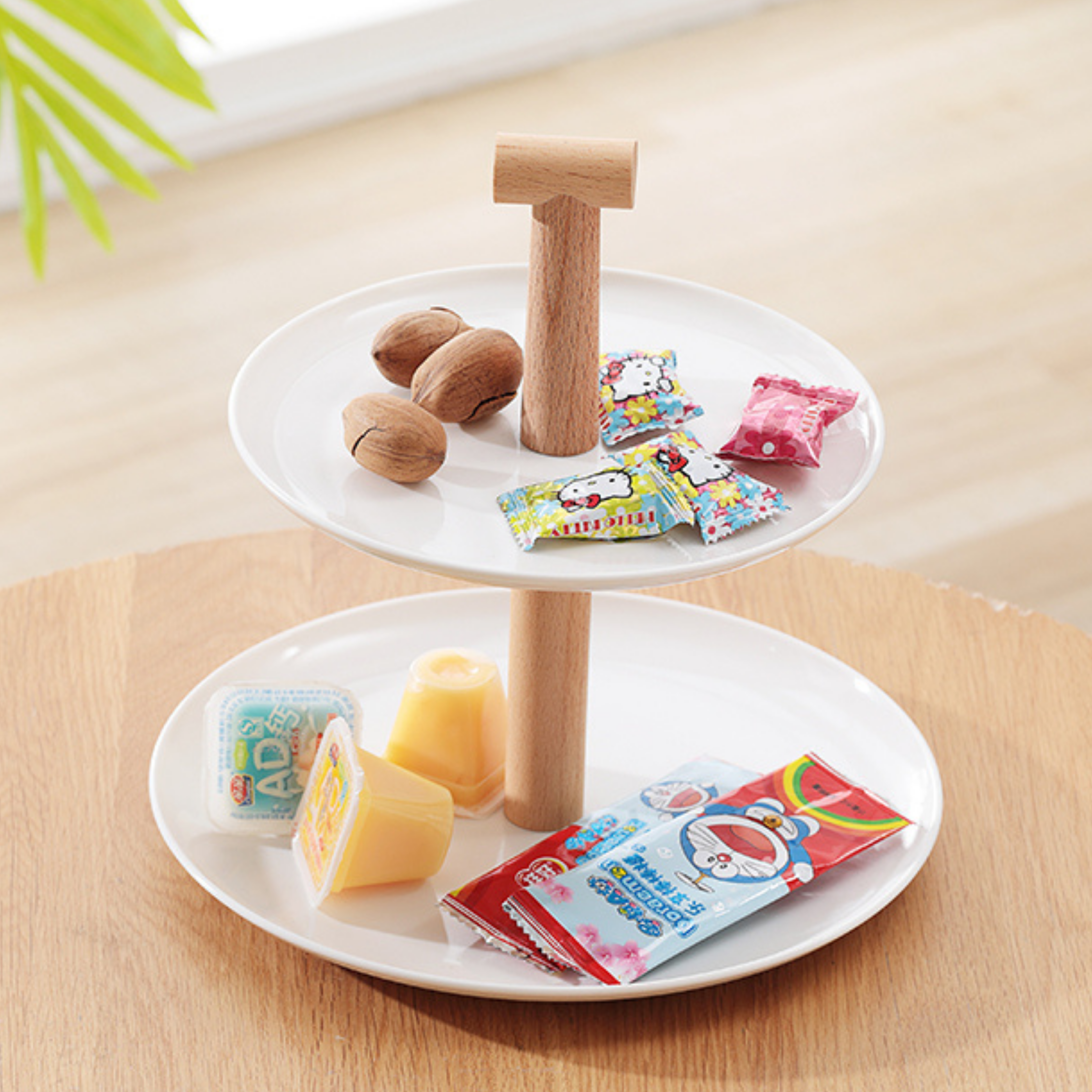Sachi 2-Tier Cake tray with Wood Handle