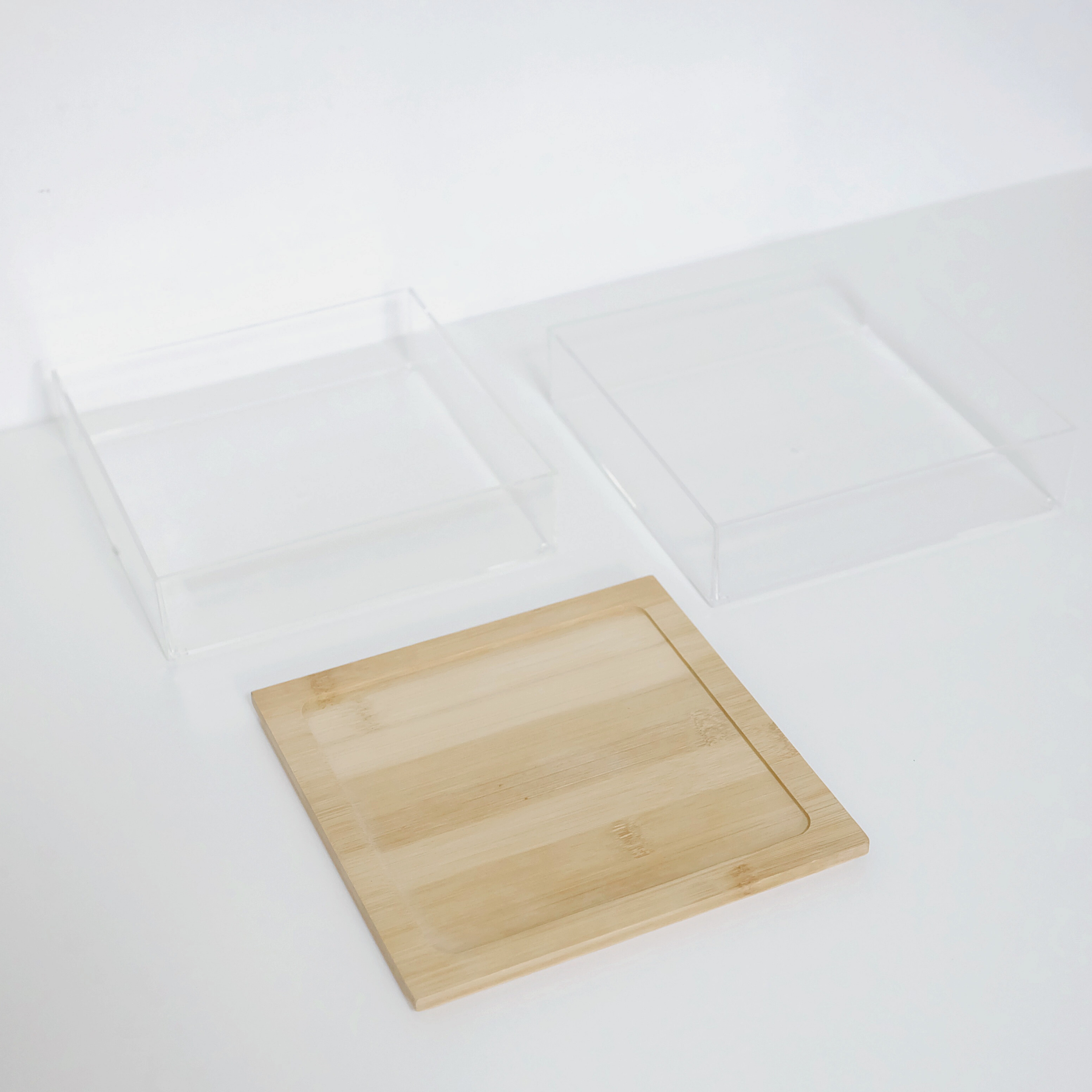 Sachi 2-Tier Large Clear Storage Box Organizer with Wood Cover Minimalist Design