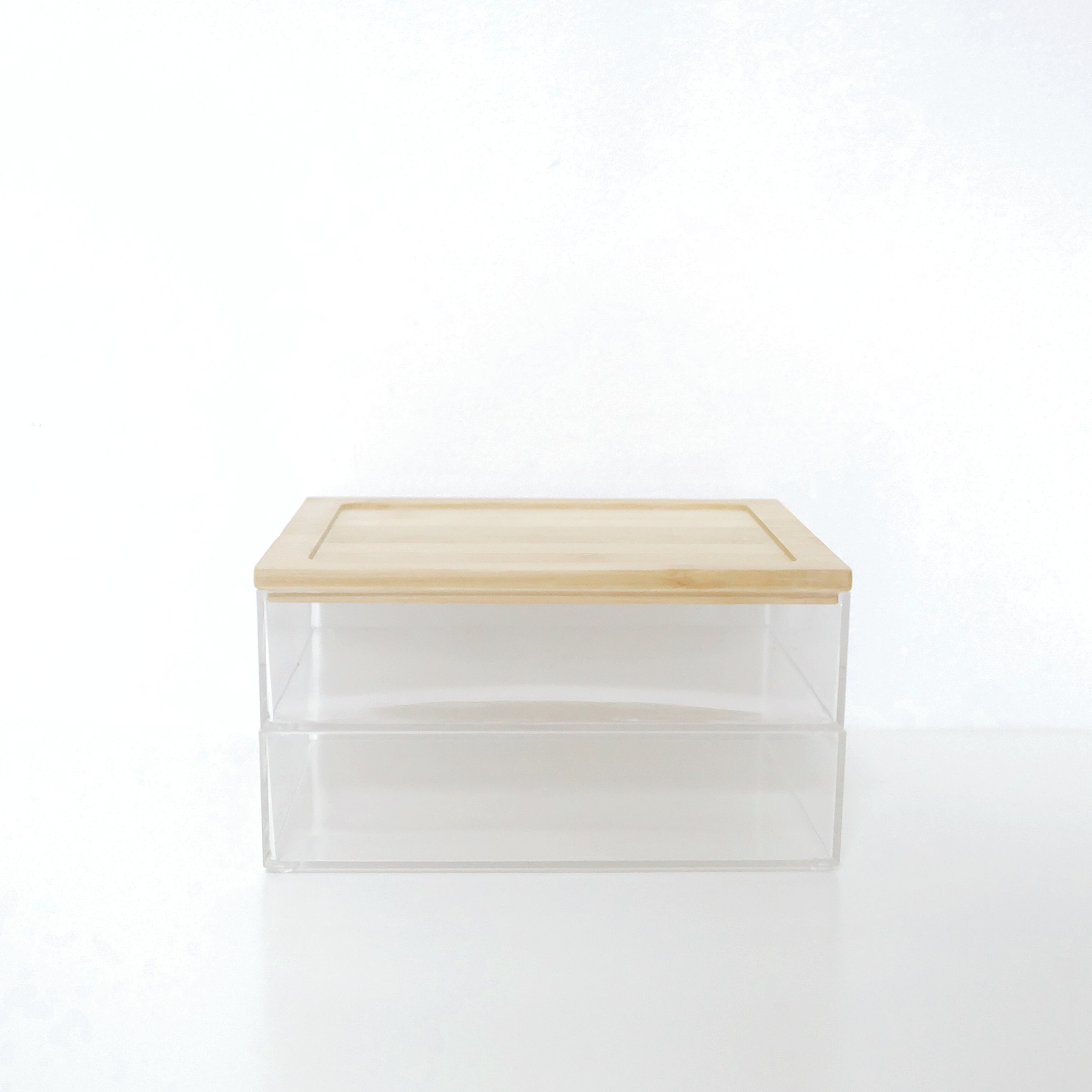 Sachi 2-Tier Large Clear Storage Box Organizer with Wood Cover Minimalist Design