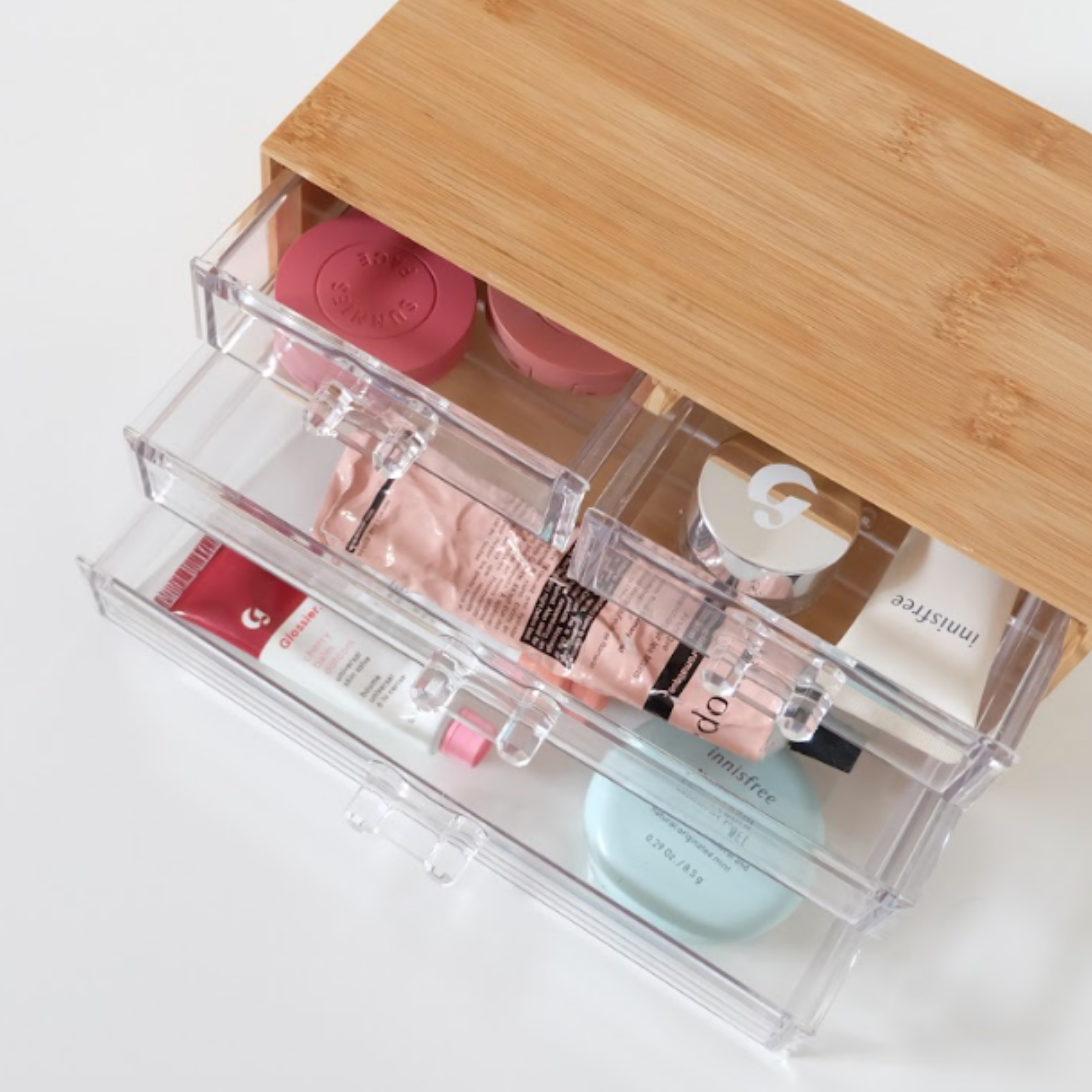 Sachi 3-Layer Mini Wood and Clear Drawer Organizer