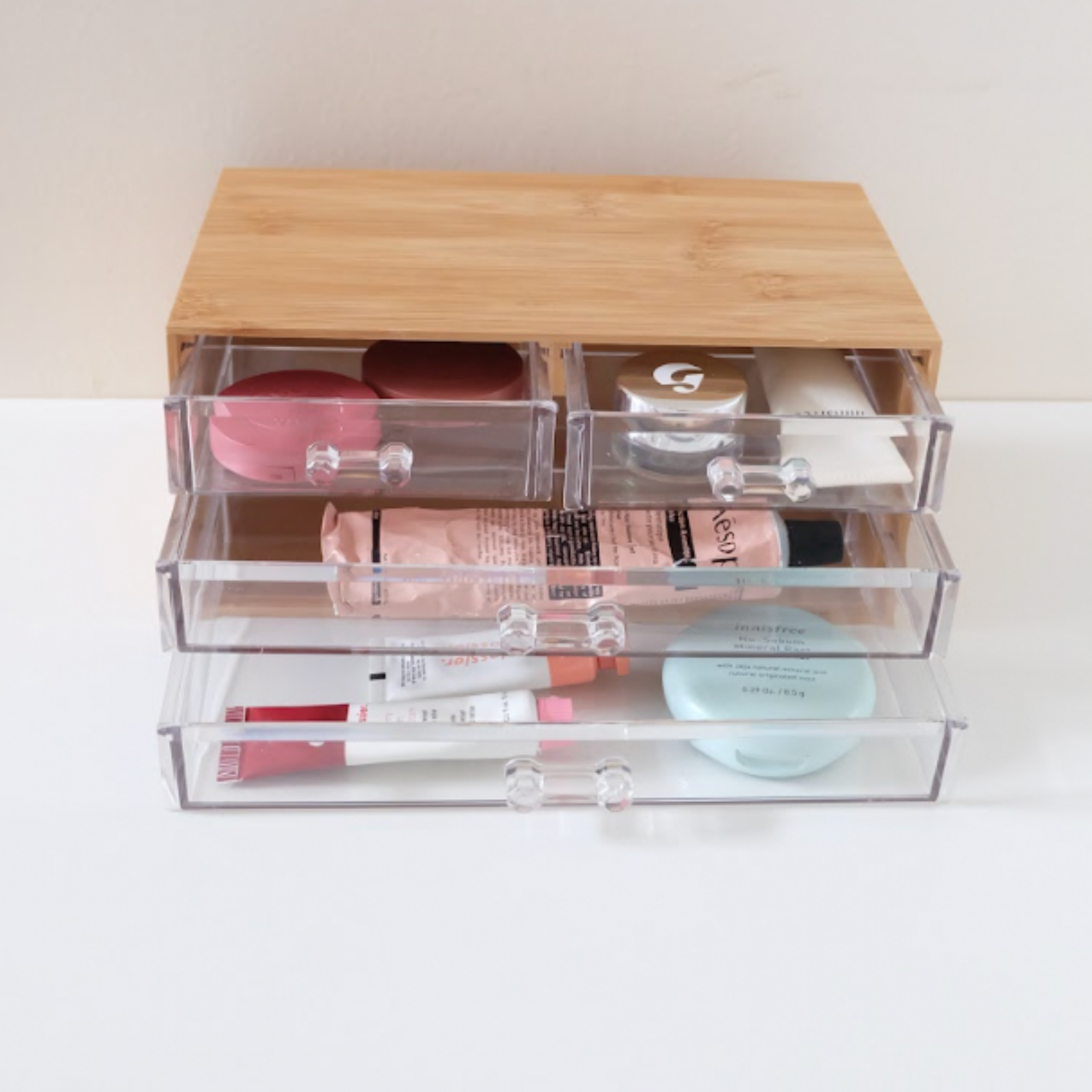 Sachi 3-Layer Mini Wood and Clear Drawer Organizer