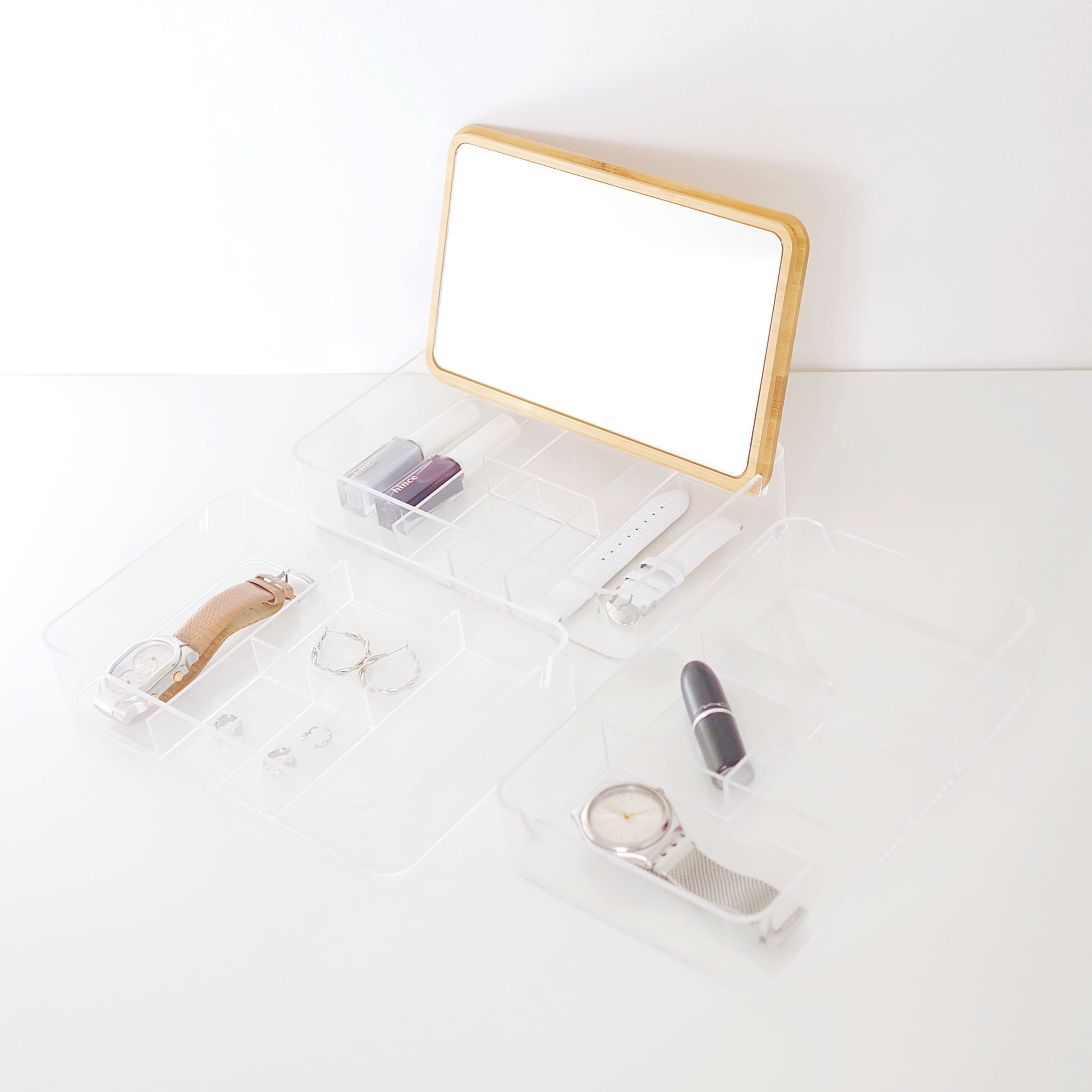 Sachi Stylish Jewelry Organizer with Mirror and Wood Cover