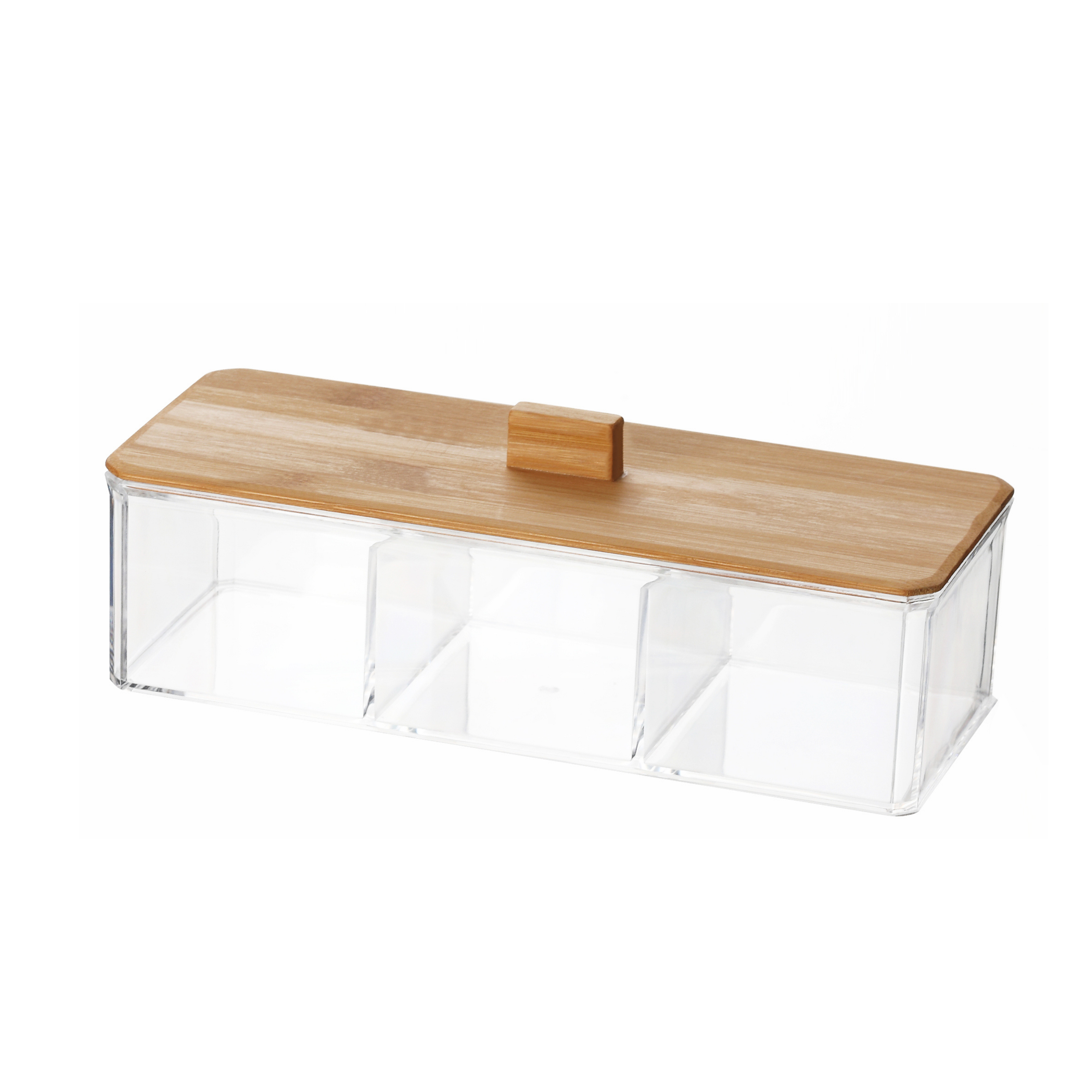 Sachi 3 Slots Clear Box Organizer with Wood Cover