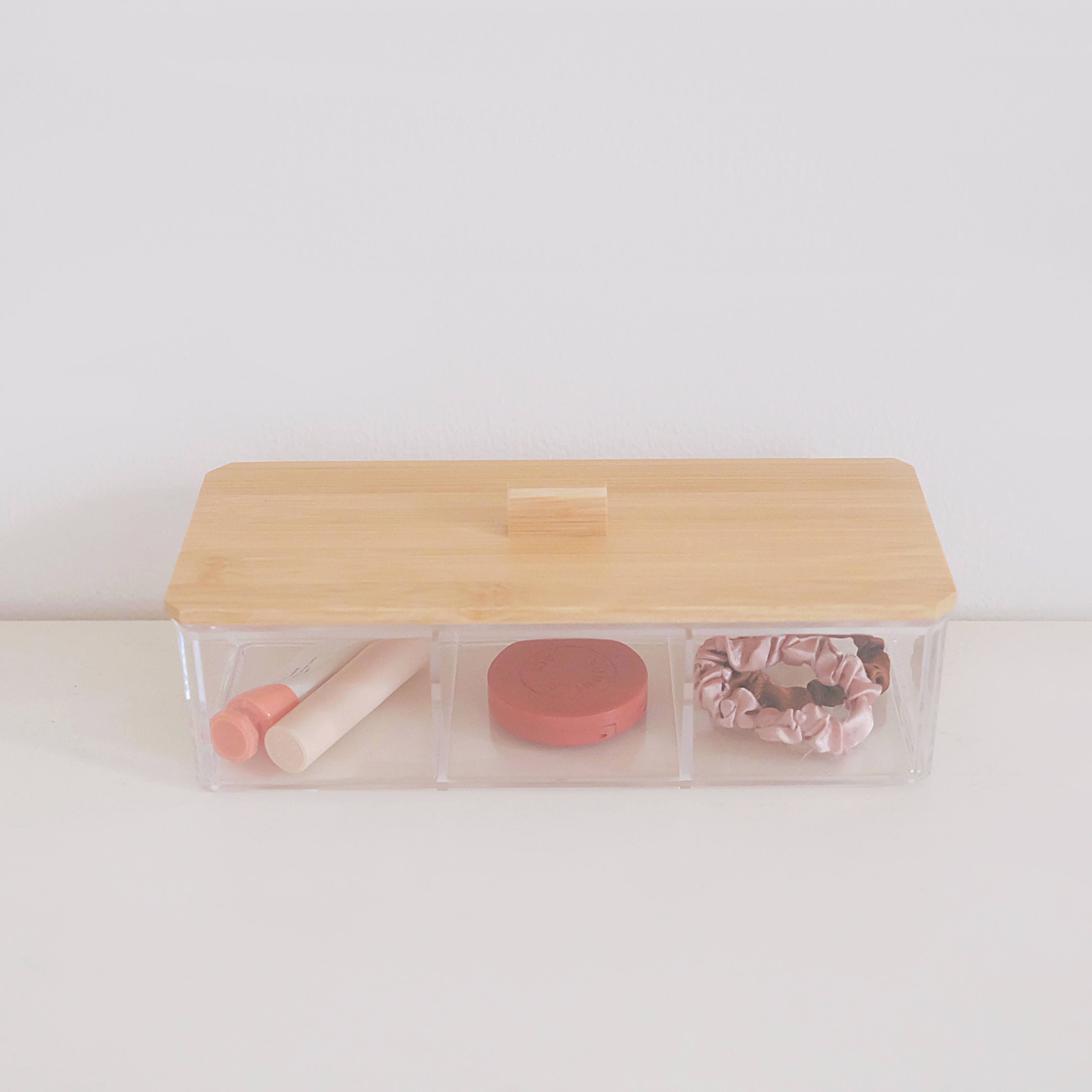 Sachi 3 Slots Clear Box Organizer with Wood Cover