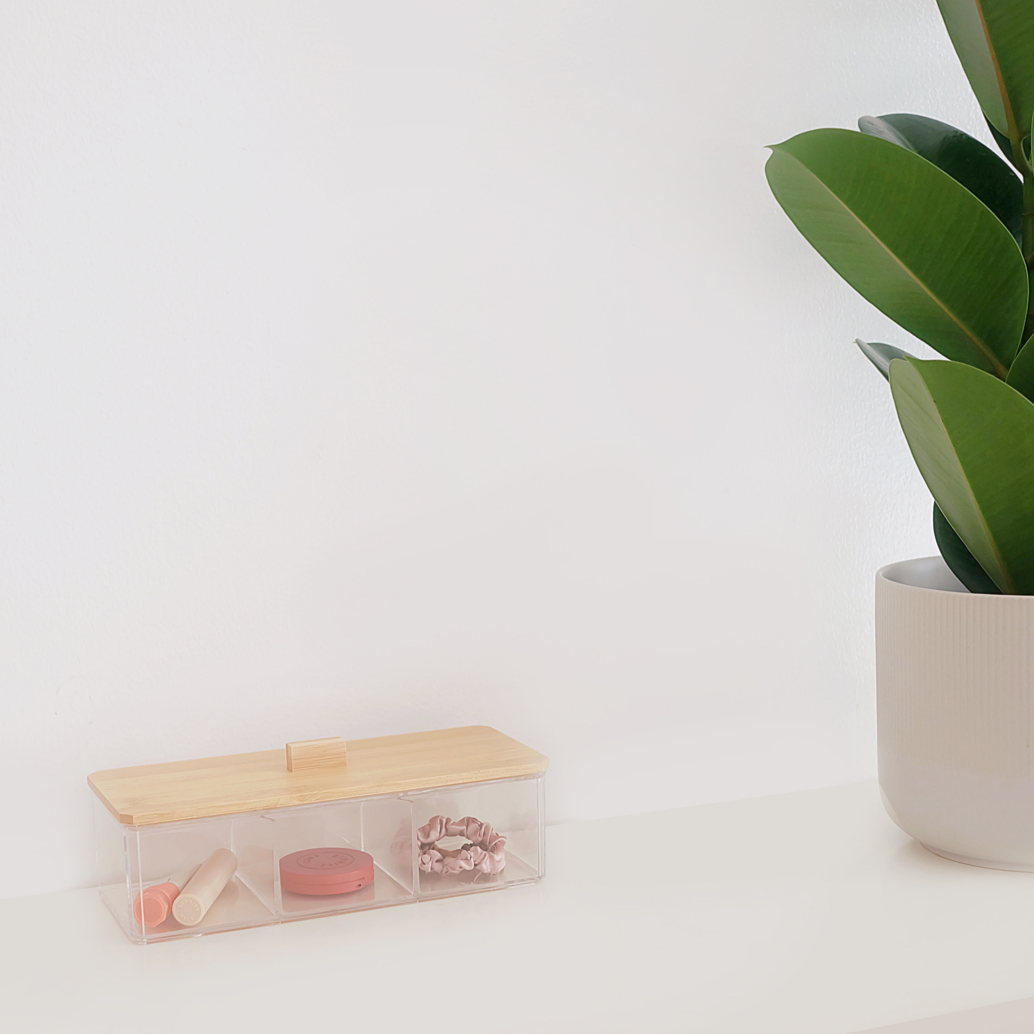 Sachi 3 Slots Clear Box Organizer with Wood Cover