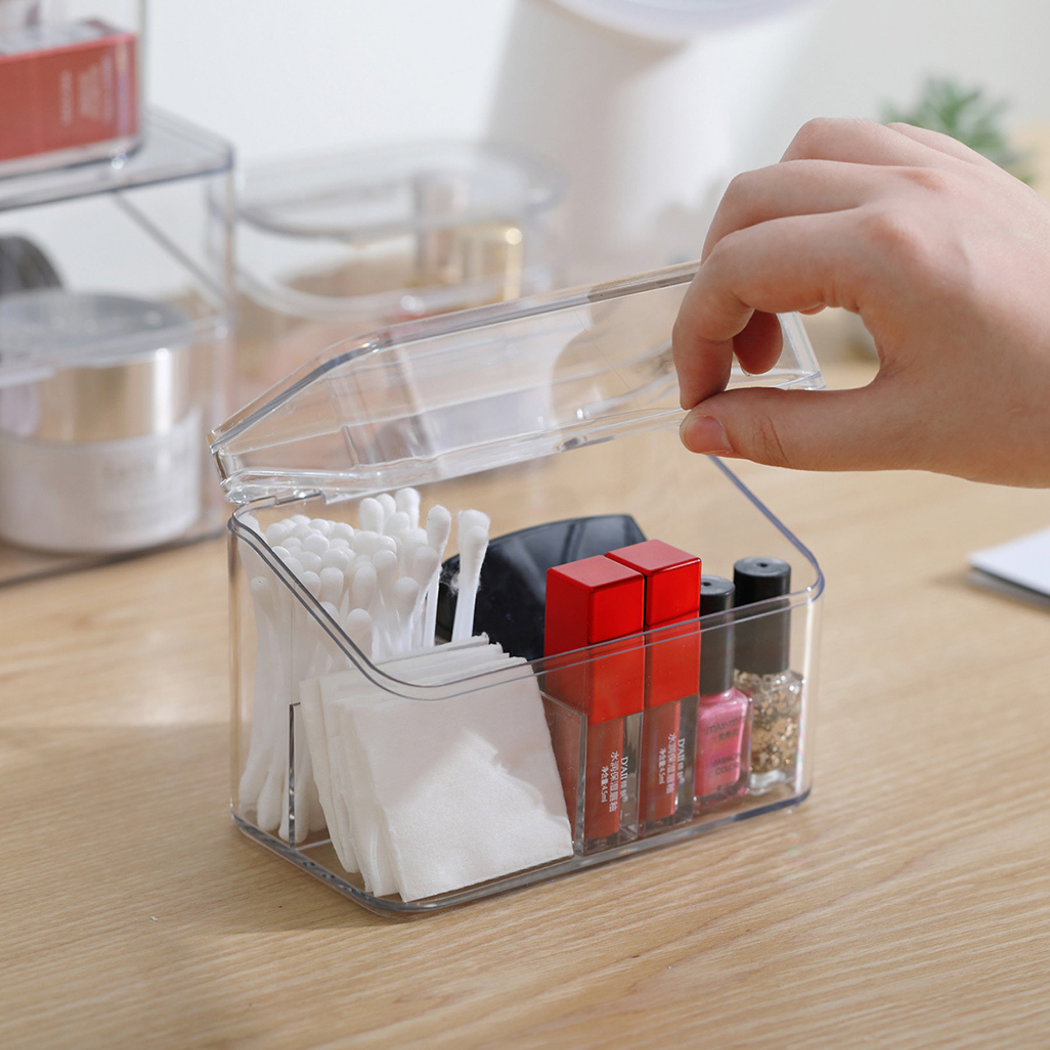 Sachi Clear Cosmetic Organizer Qtip Cotton Pads Storage
