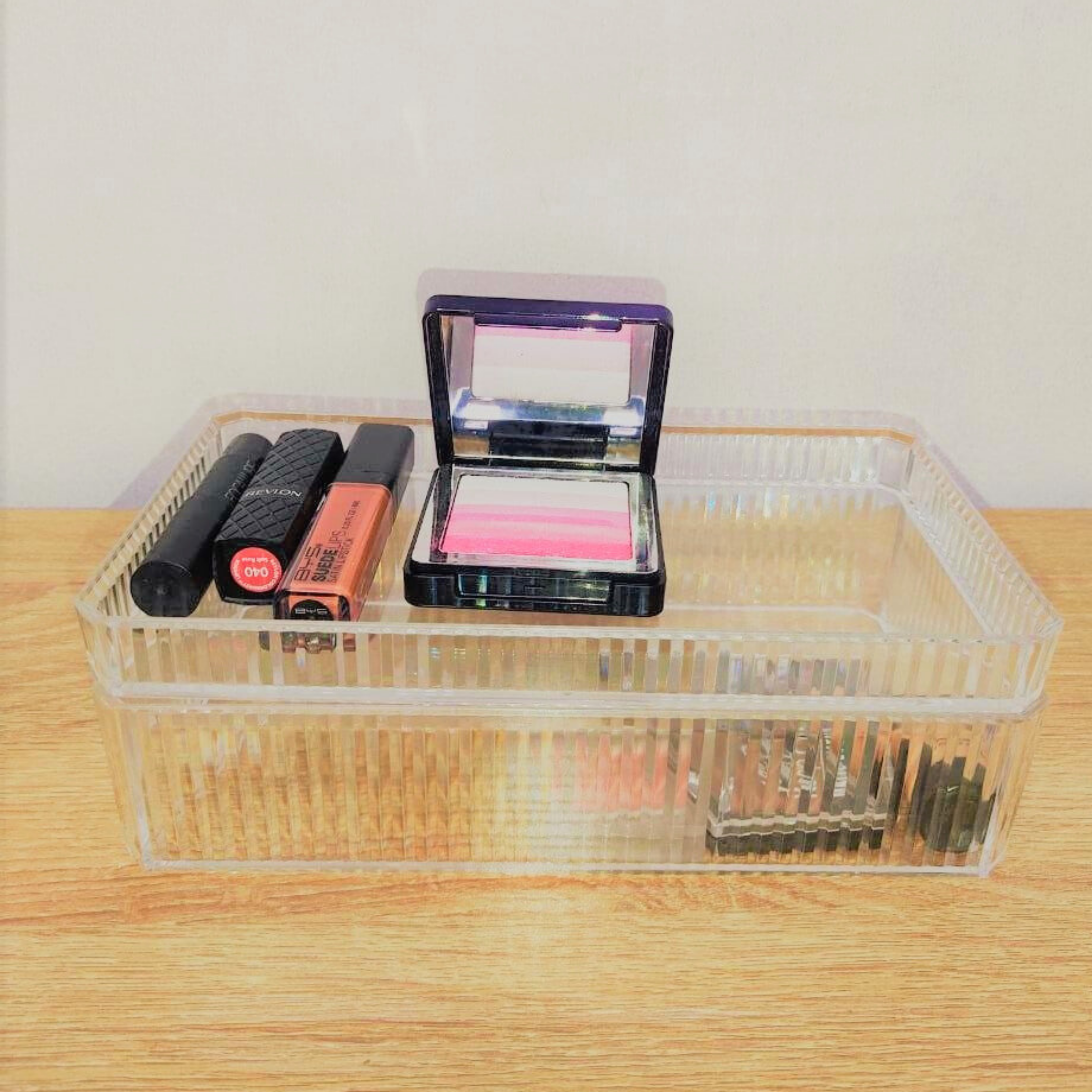 Sachi Clear Storage Boxes with Wood Cover Minimalist Design
