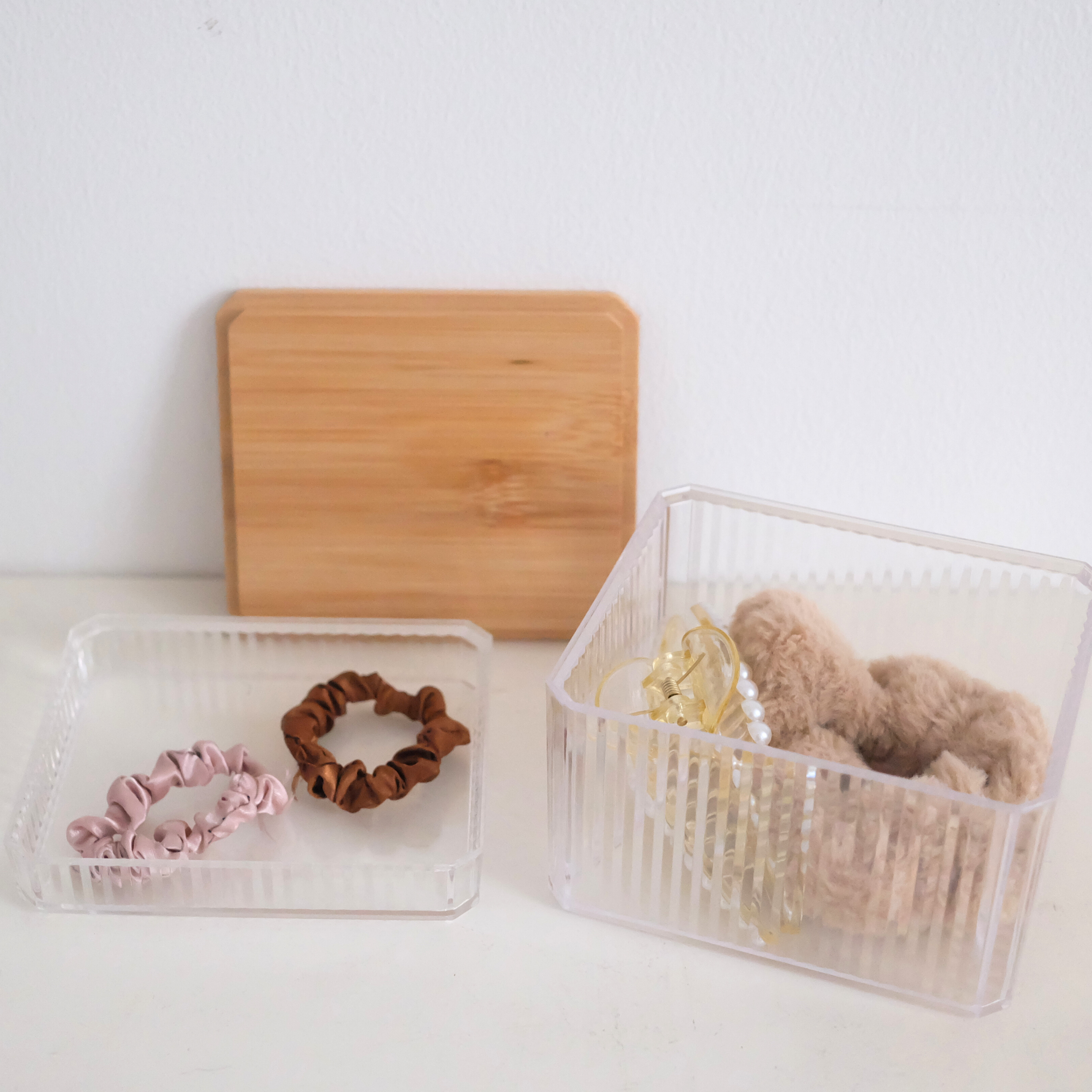 Sachi Clear Storage Boxes with Wood Cover Minimalist Design