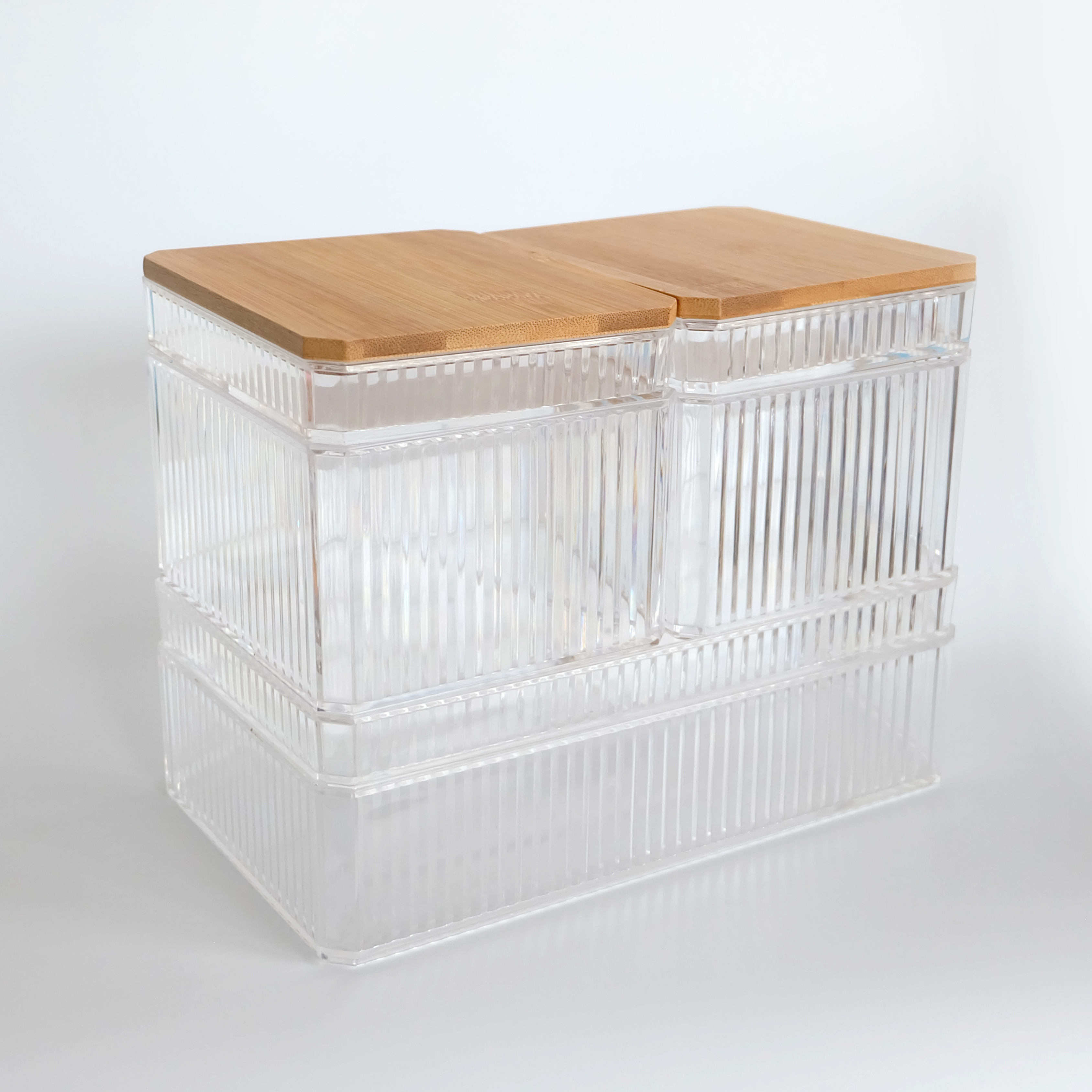 Sachi Clear Storage Boxes with Wood Cover Minimalist Design