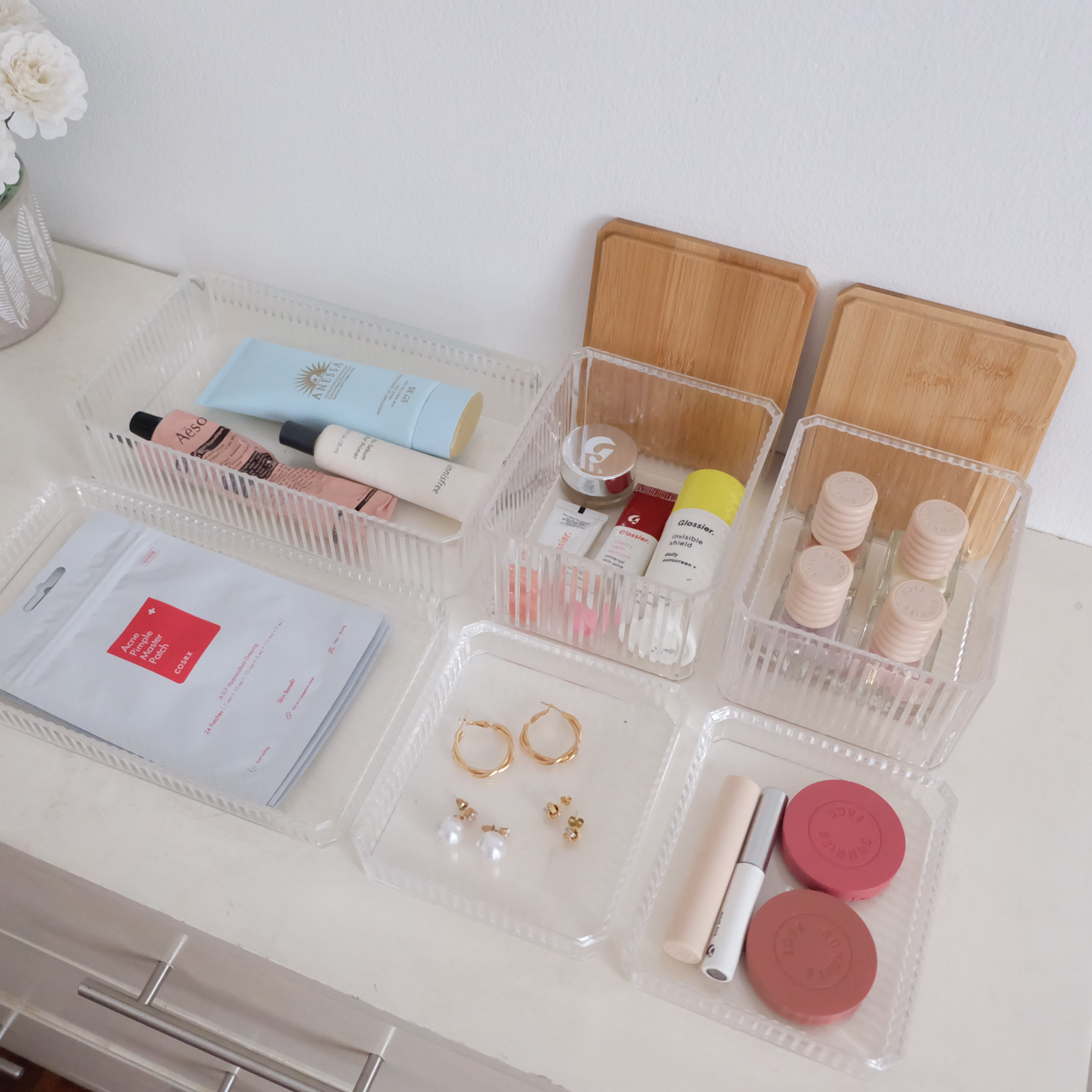 Sachi Clear Storage Boxes with Wood Cover Minimalist Design