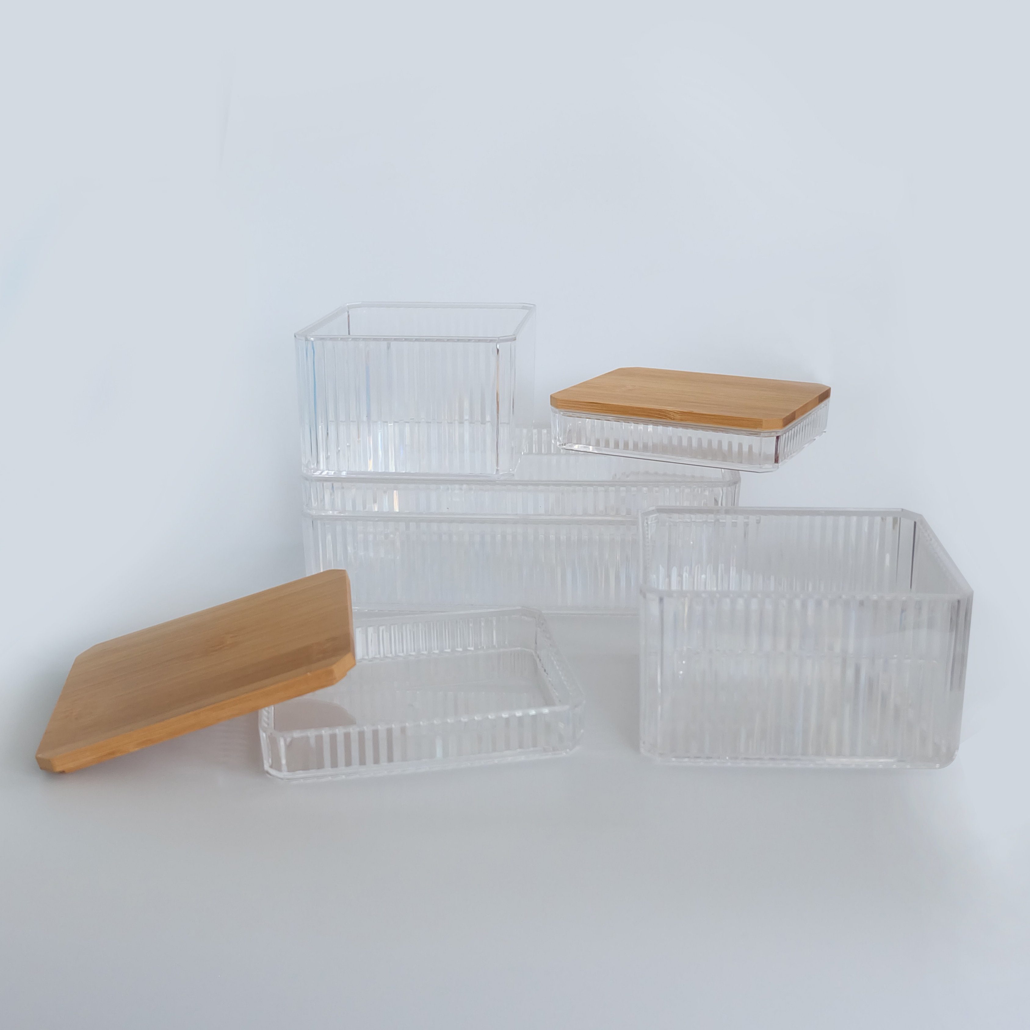 Sachi Clear Storage Boxes with Wood Cover Minimalist Design
