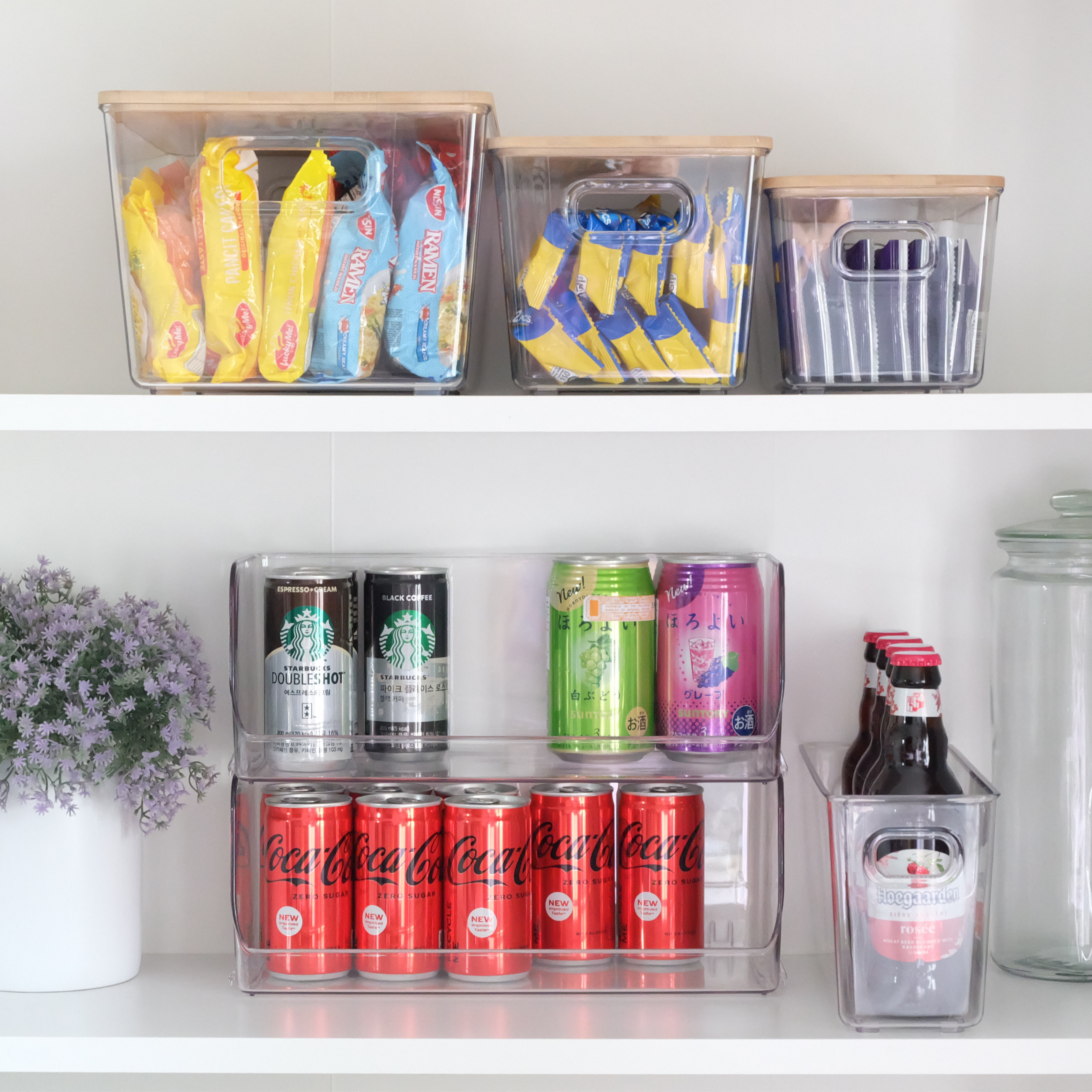 Sachi Clear Storage Boxes with Wood Cover, Minimalist Design