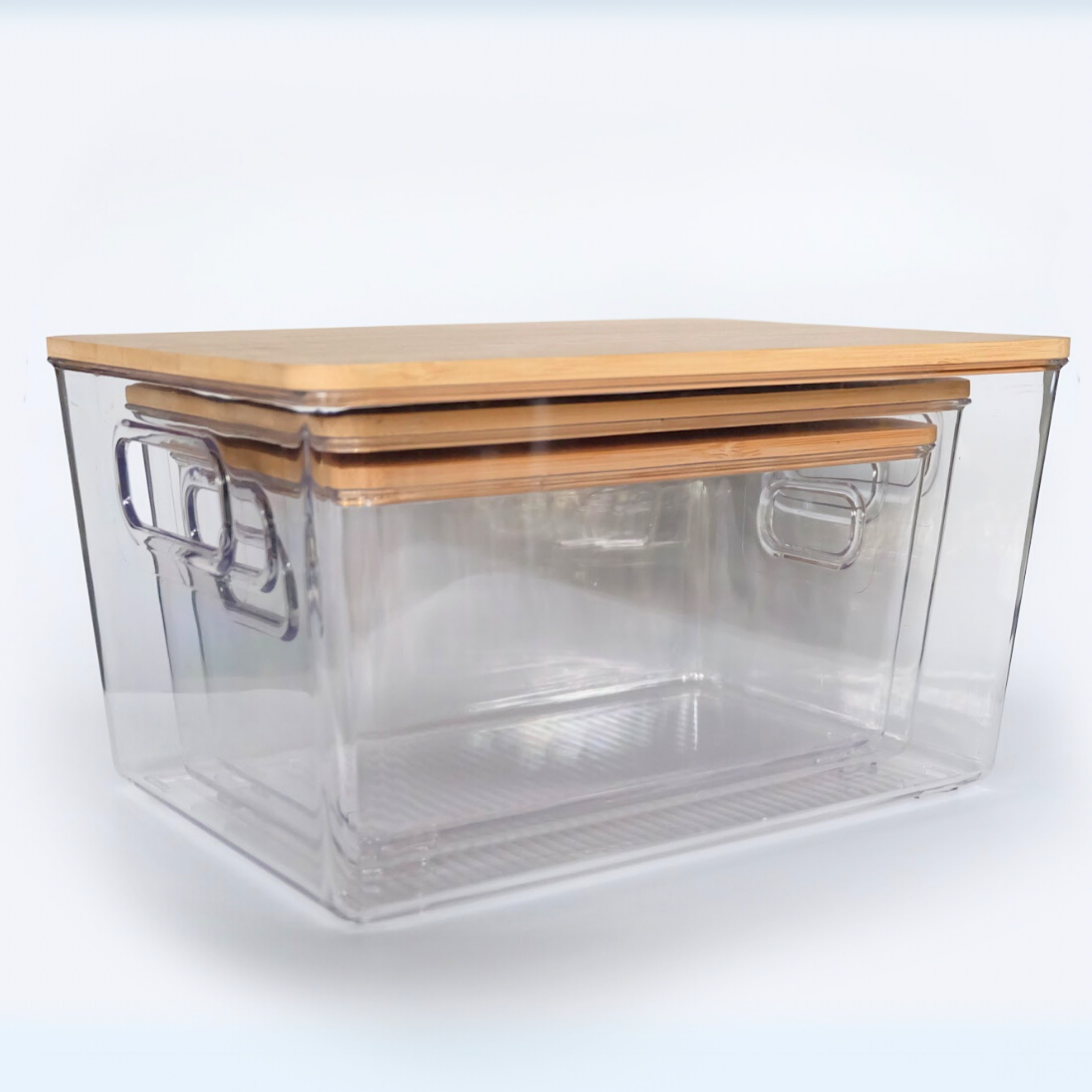 Sachi Clear Storage Boxes with Wood Cover, Minimalist Design