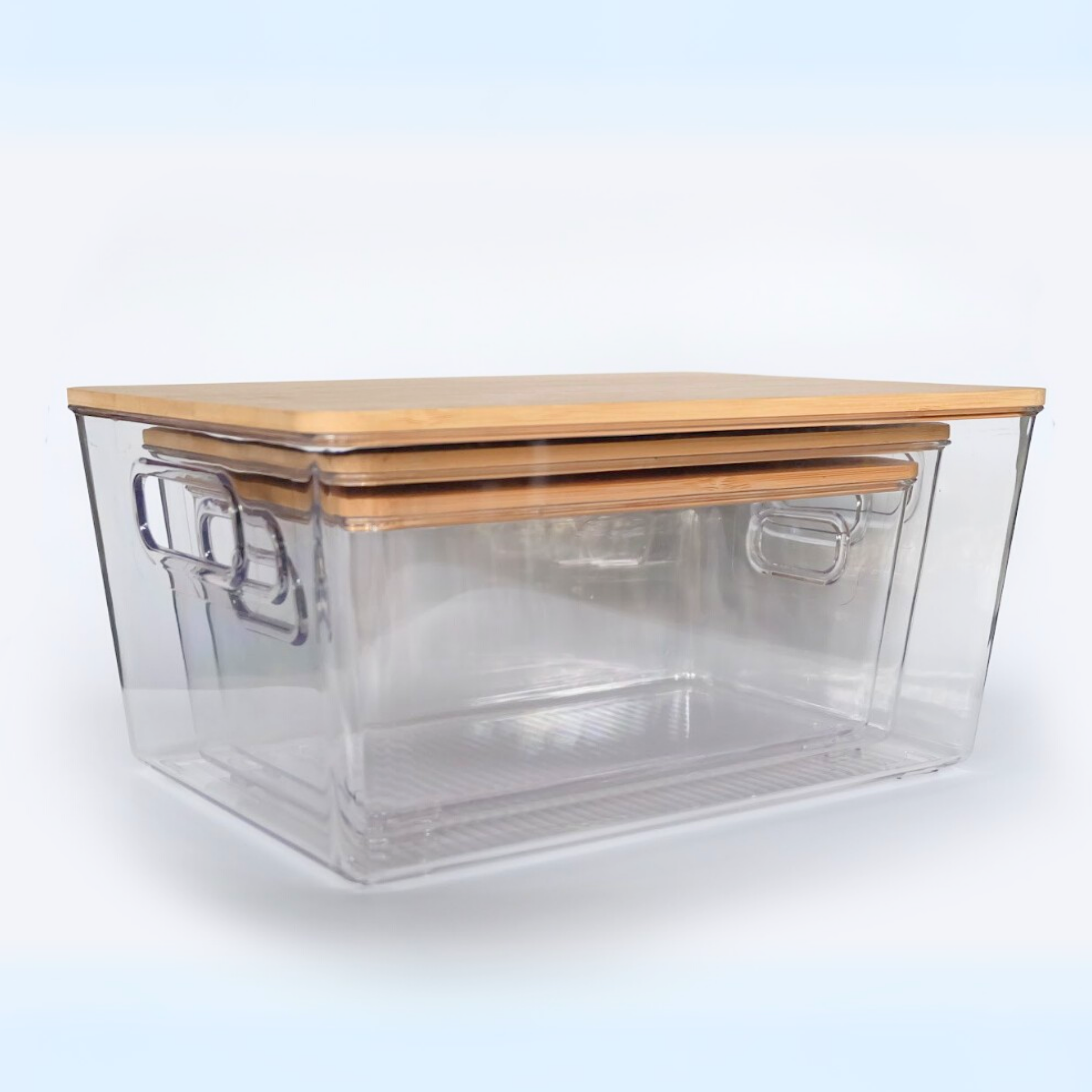 Sachi Clear Storage Boxes with Wood Cover, Minimalist Design