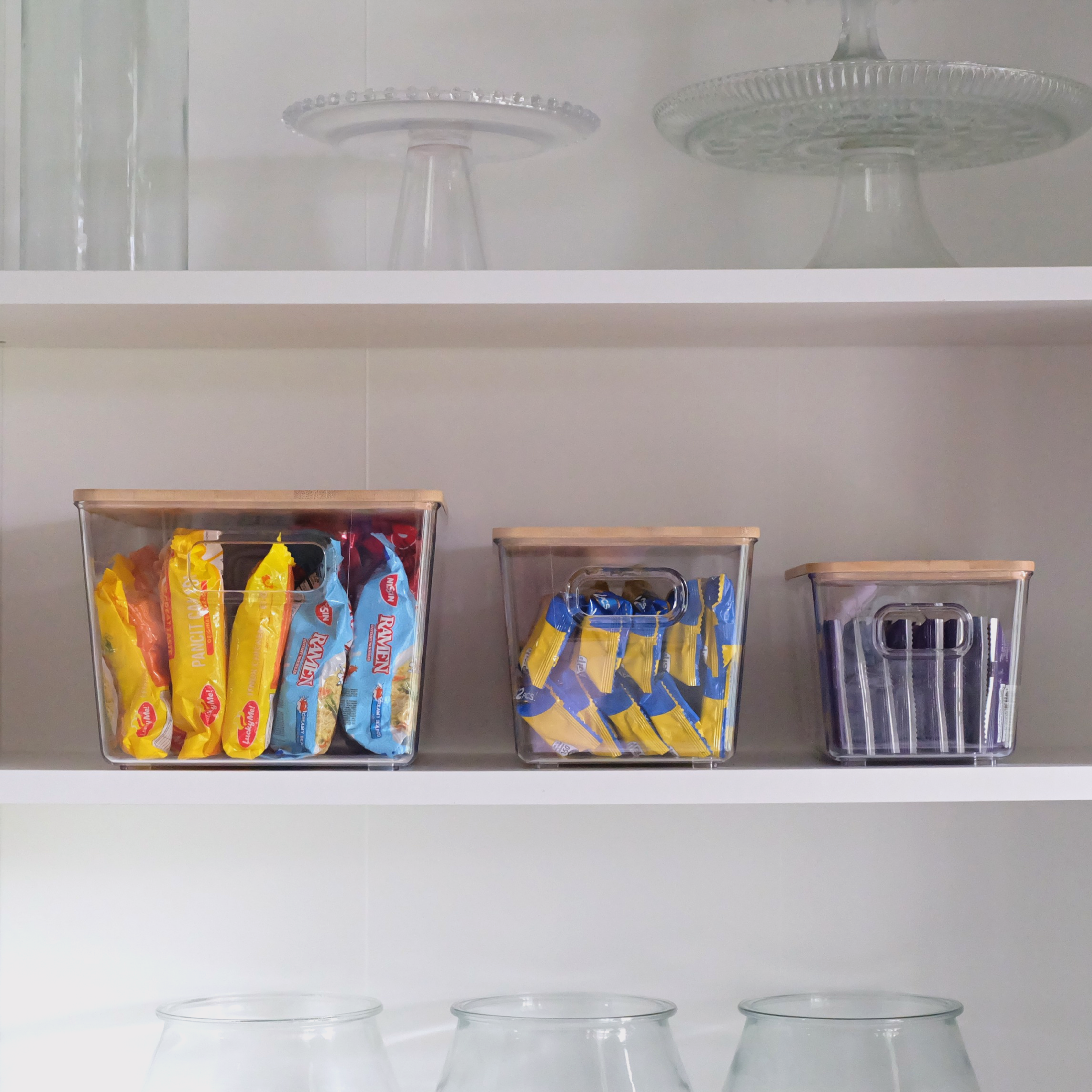 Sachi Clear Storage Boxes with Wood Cover, Minimalist Design