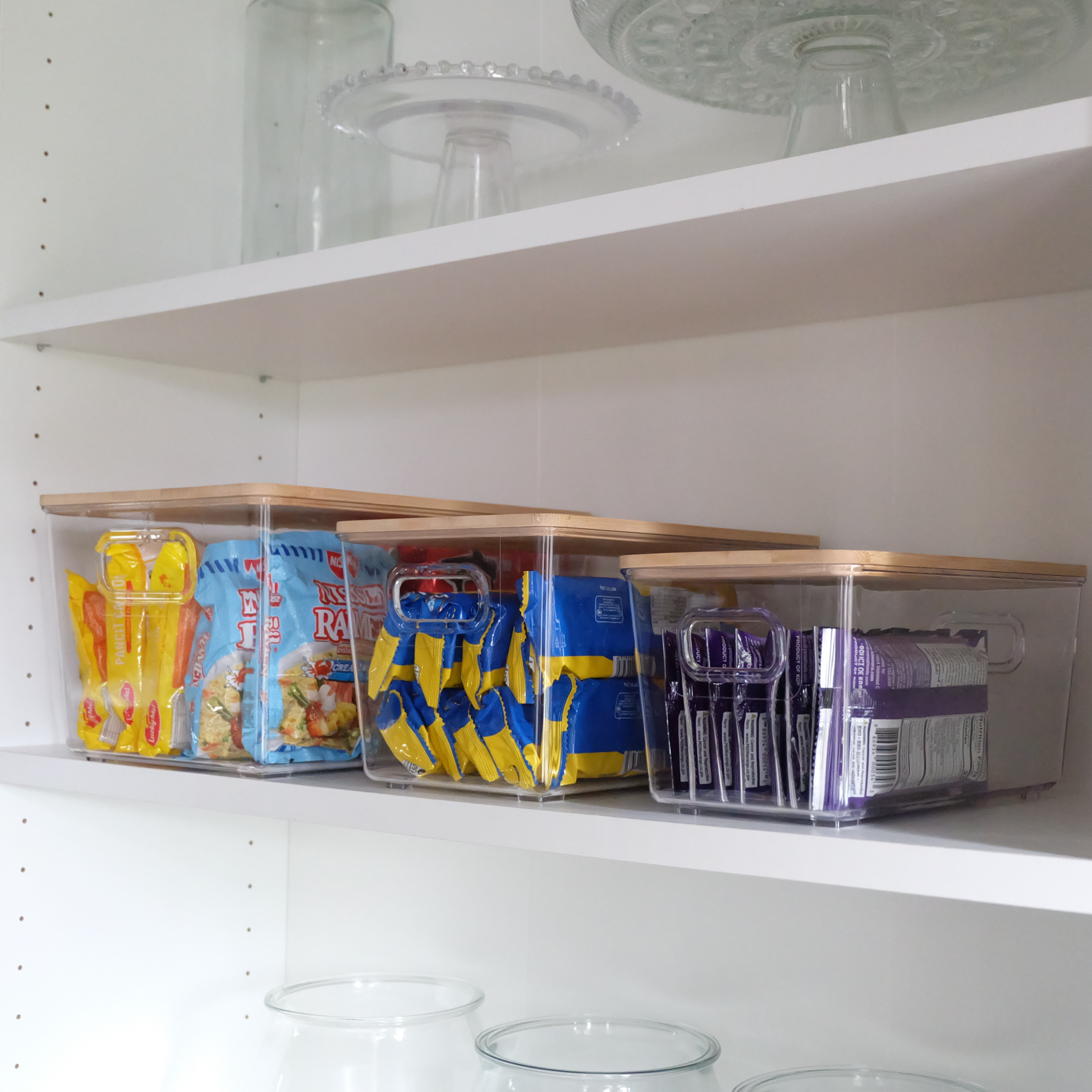 Sachi Clear Storage Boxes with Wood Cover, Minimalist Design