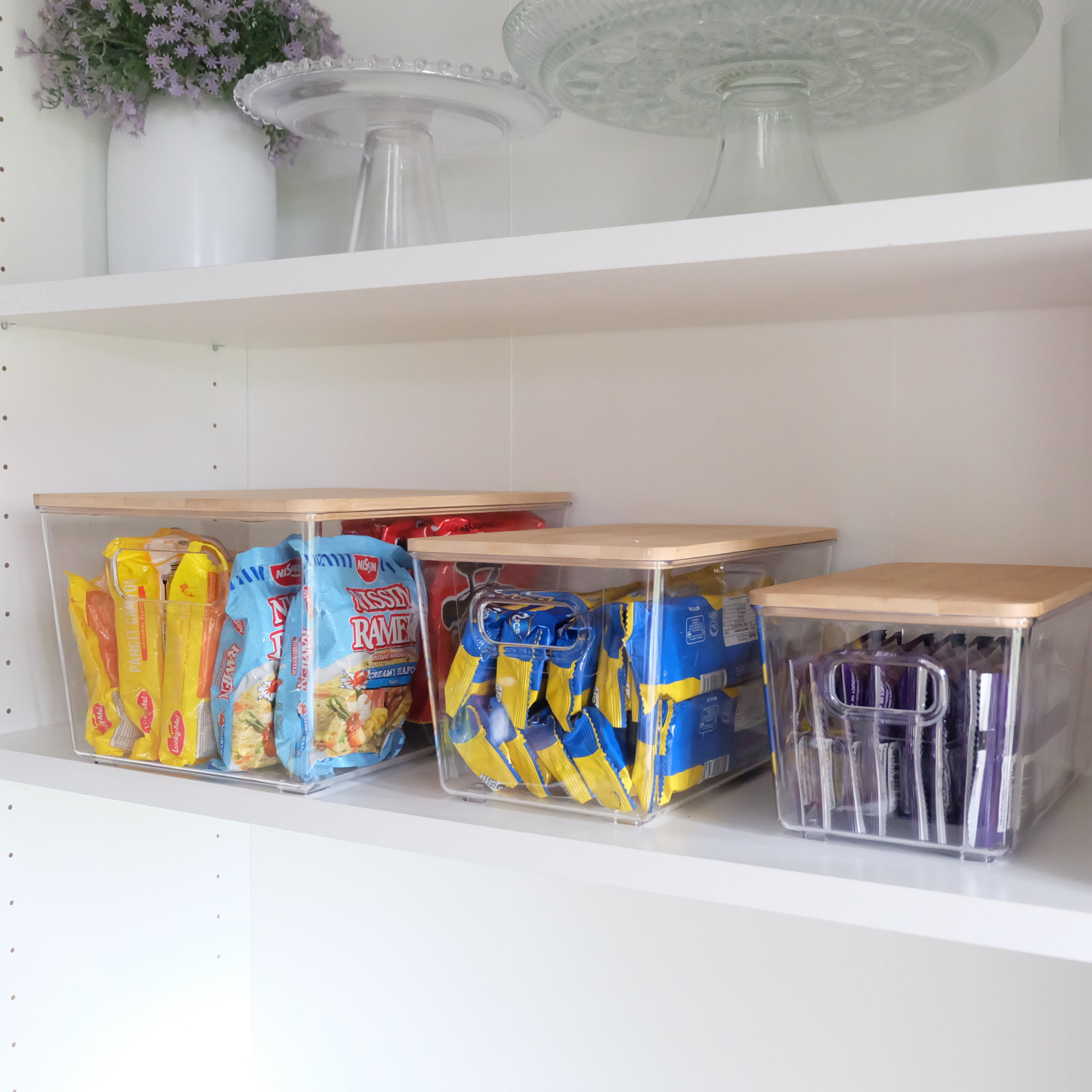 Sachi Clear Storage Boxes with Wood Cover, Minimalist Design
