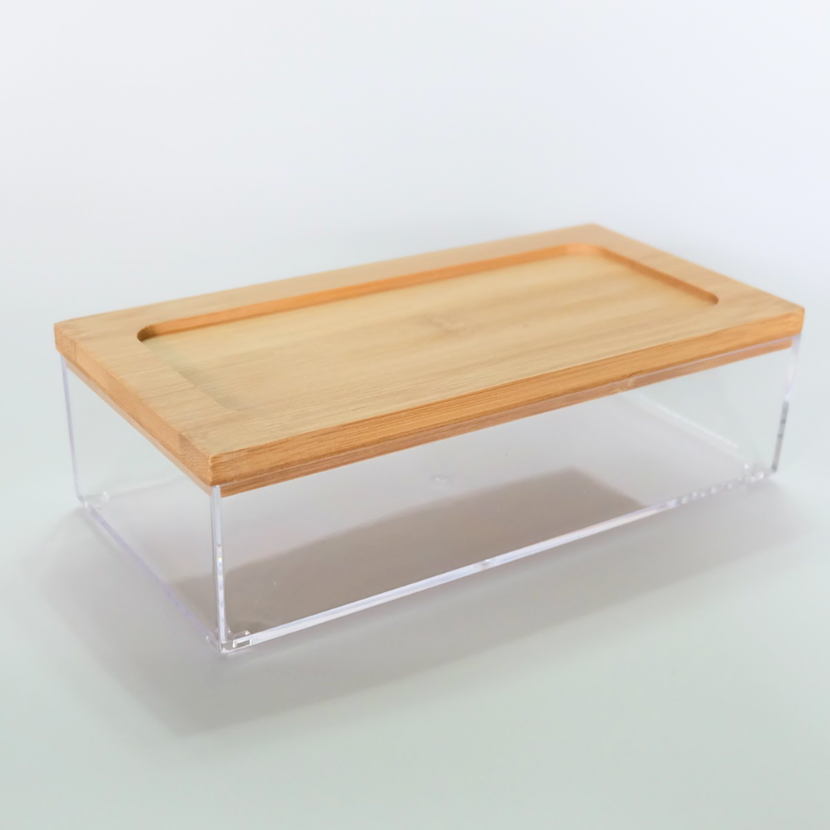 Sachi Clear Storage Organizers with Wood Cover Minimalist Design