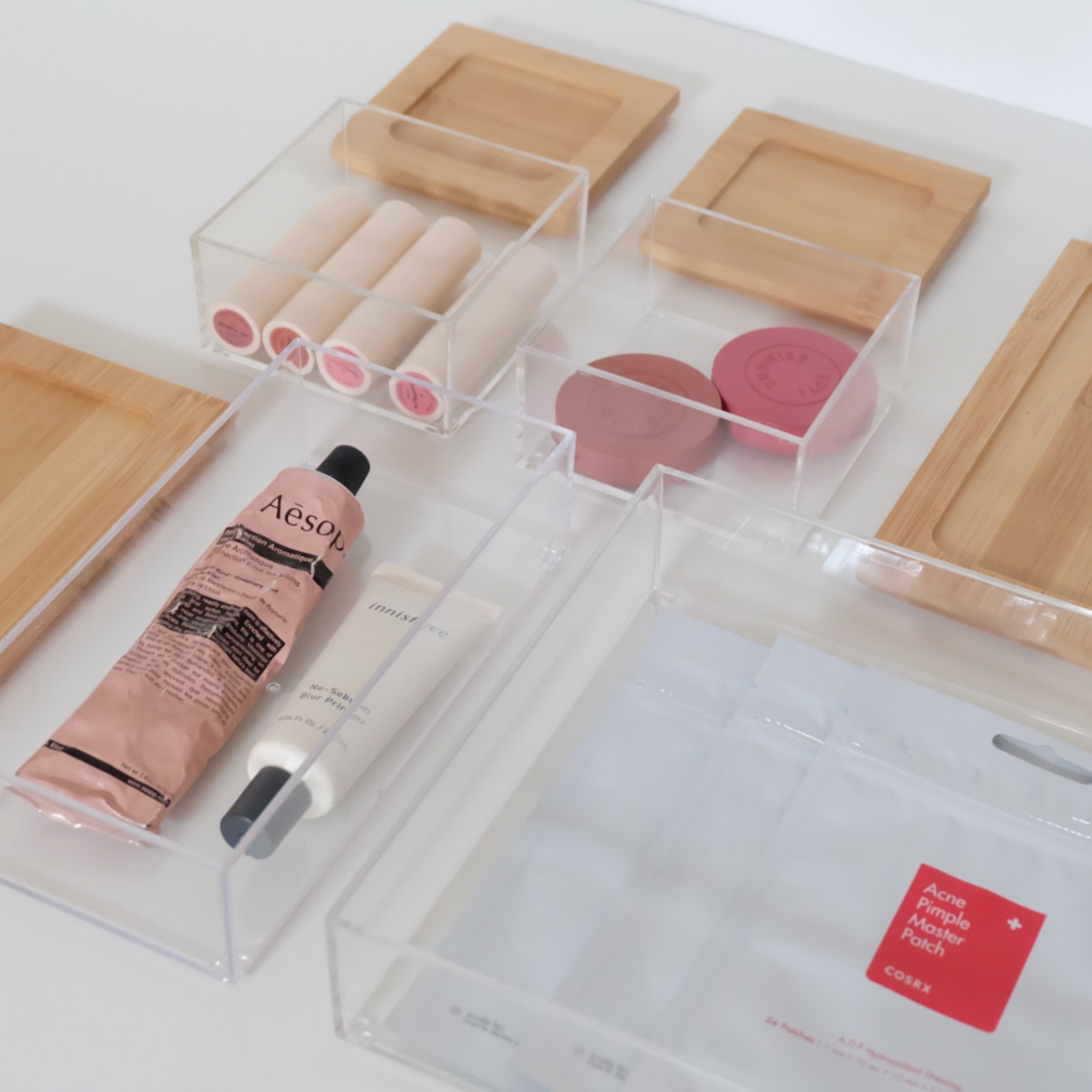 Sachi Clear Storage Organizers with Wood Cover Minimalist Design (Set of 4)