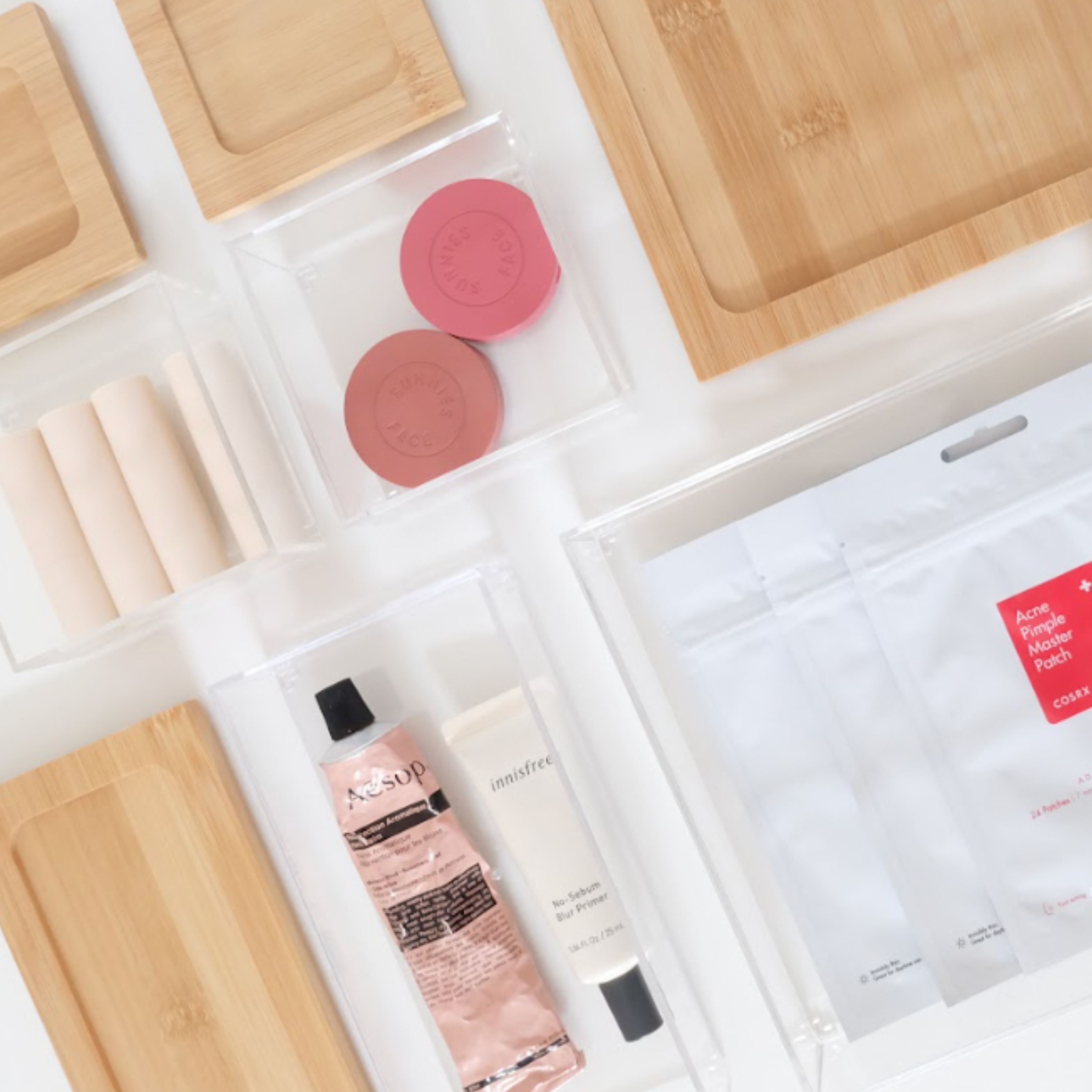 Sachi Clear Storage Organizers with Wood Cover Minimalist Design (Set of 4)