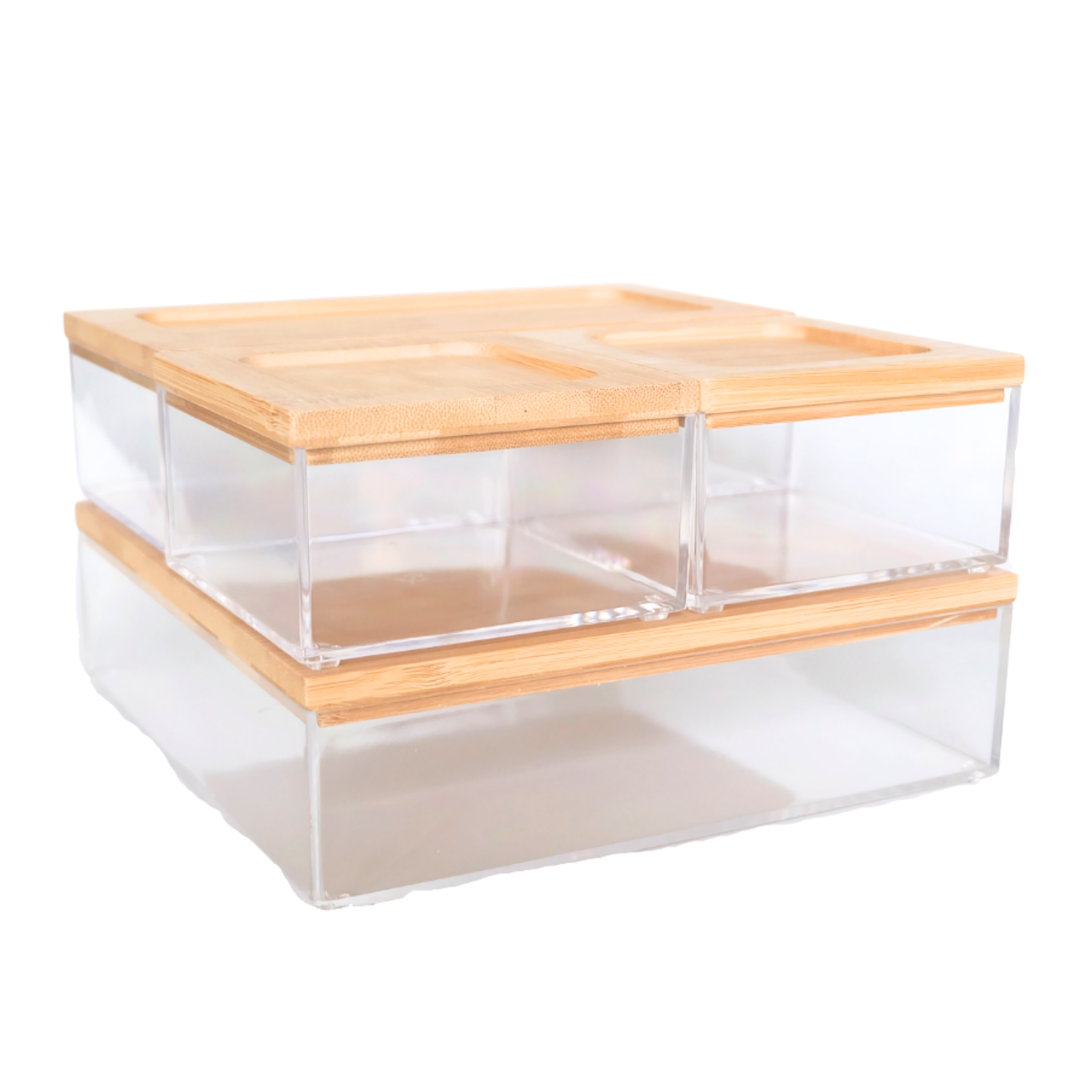 Sachi Clear Storage Organizers with Wood Cover Minimalist Design (Set of 4)