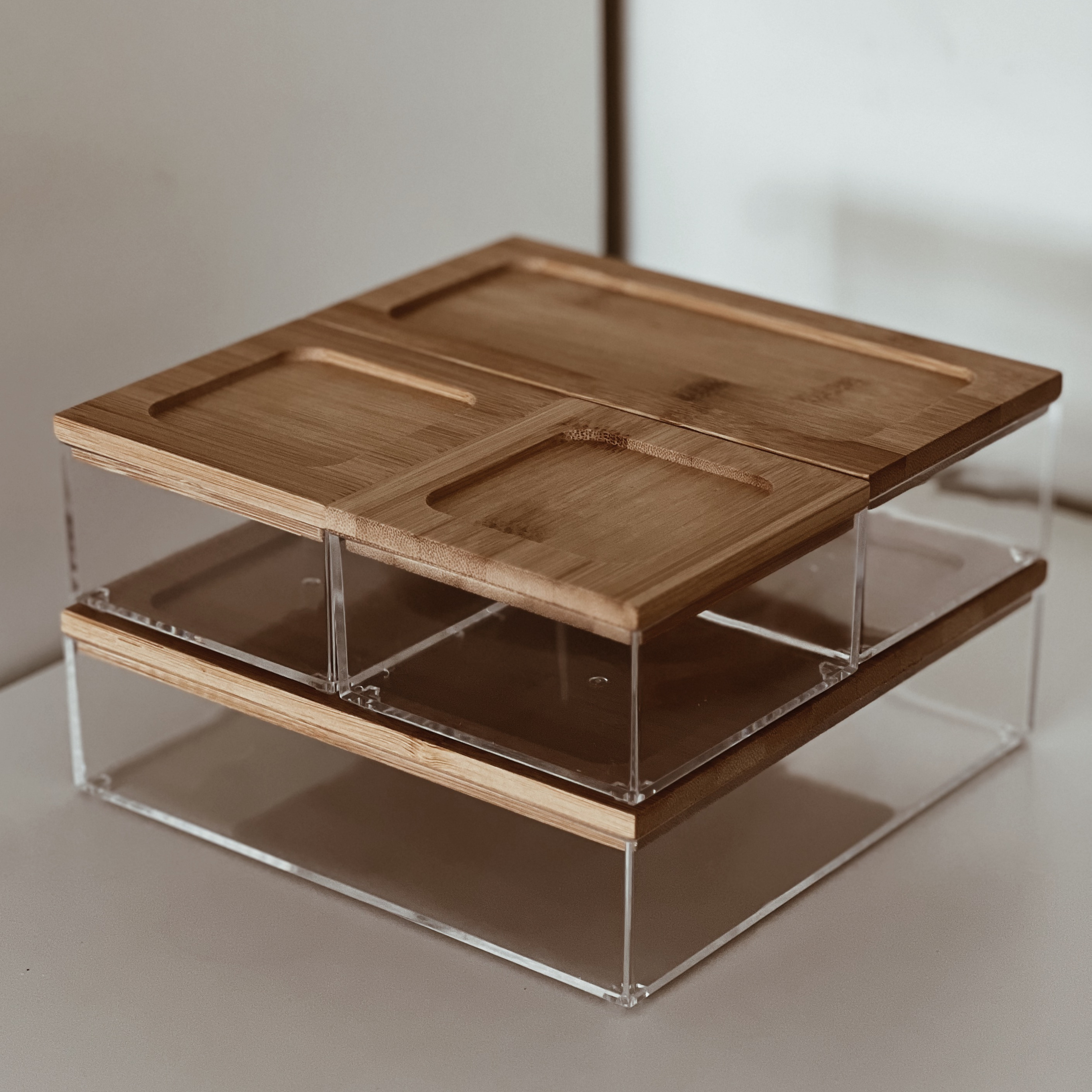 Sachi Clear Storage Organizers with Wood Cover Minimalist Design (Set of 4)