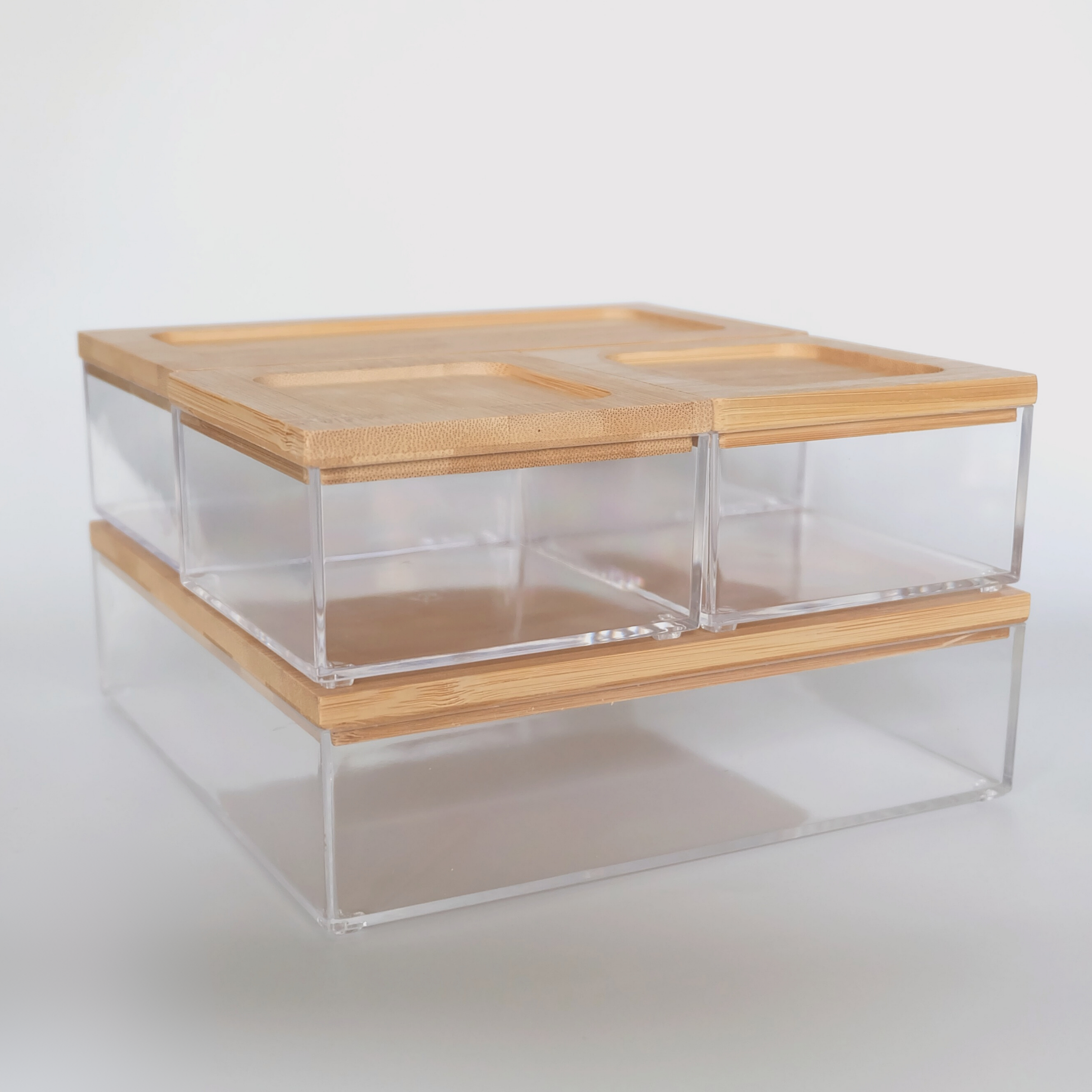 Sachi Clear Storage Organizers with Wood Cover Minimalist Design (Set of 4)