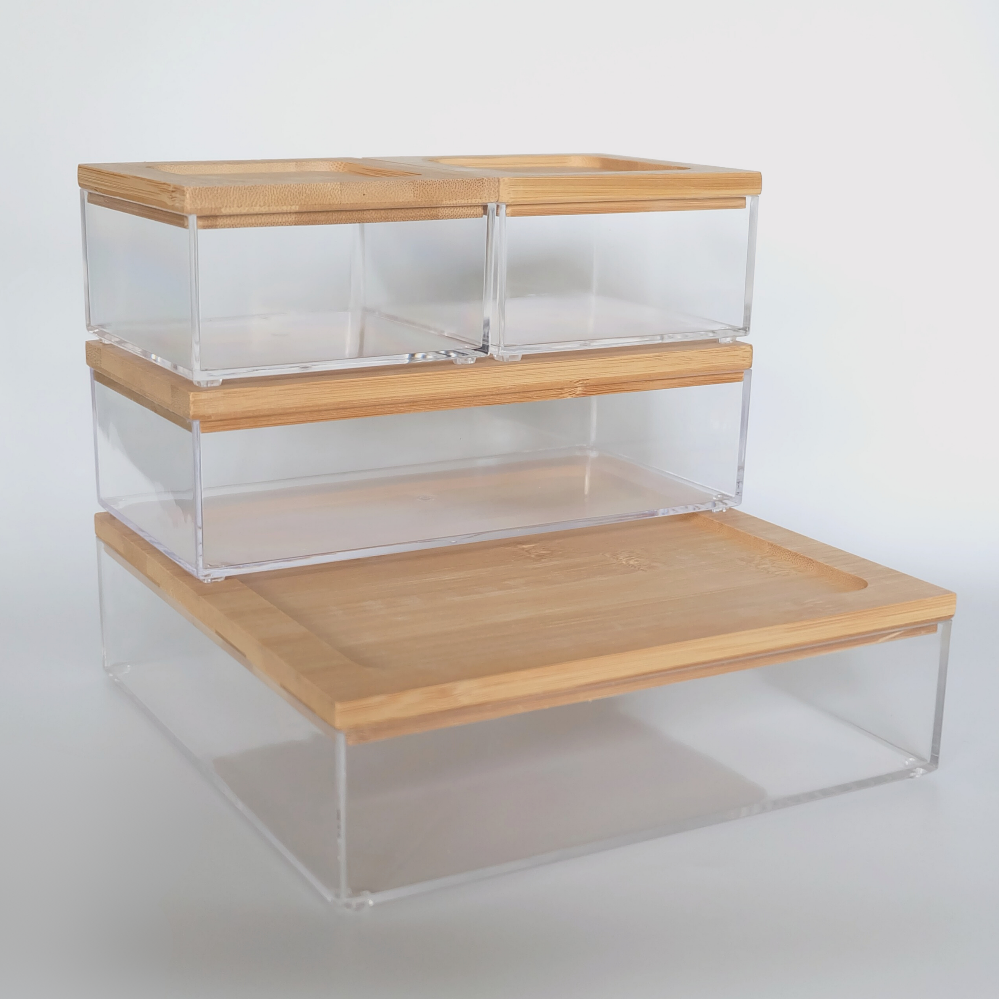 Sachi Clear Storage Organizers with Wood Cover Minimalist Design (Set of 4)