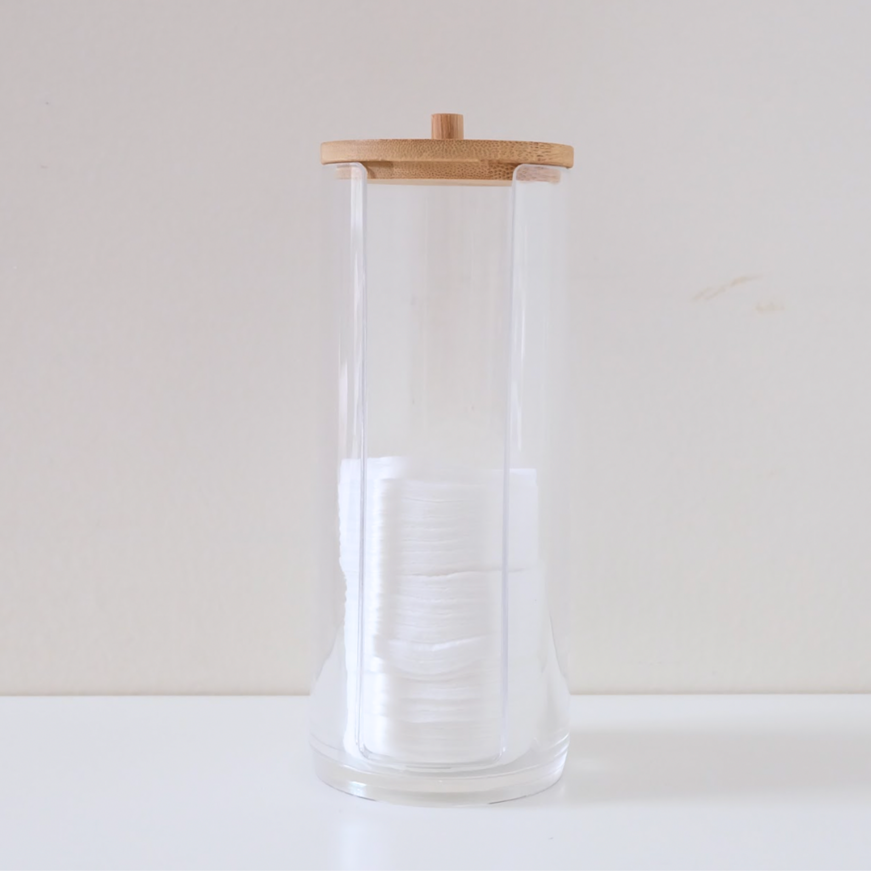 Sachi Cotton Pads Clear Storage Jar with Wood Cover