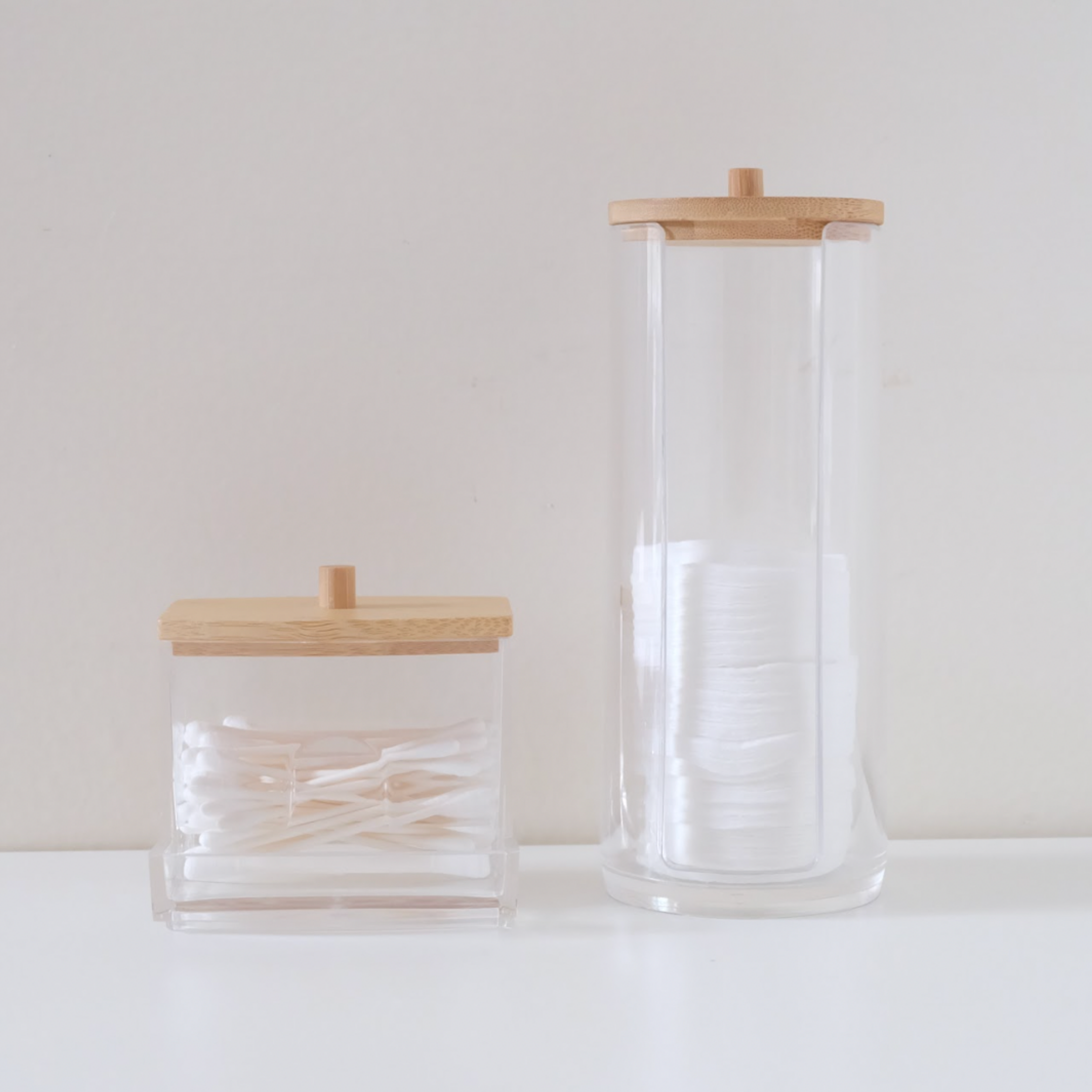 Sachi Cotton Pads Clear Storage Jar with Wood Cover