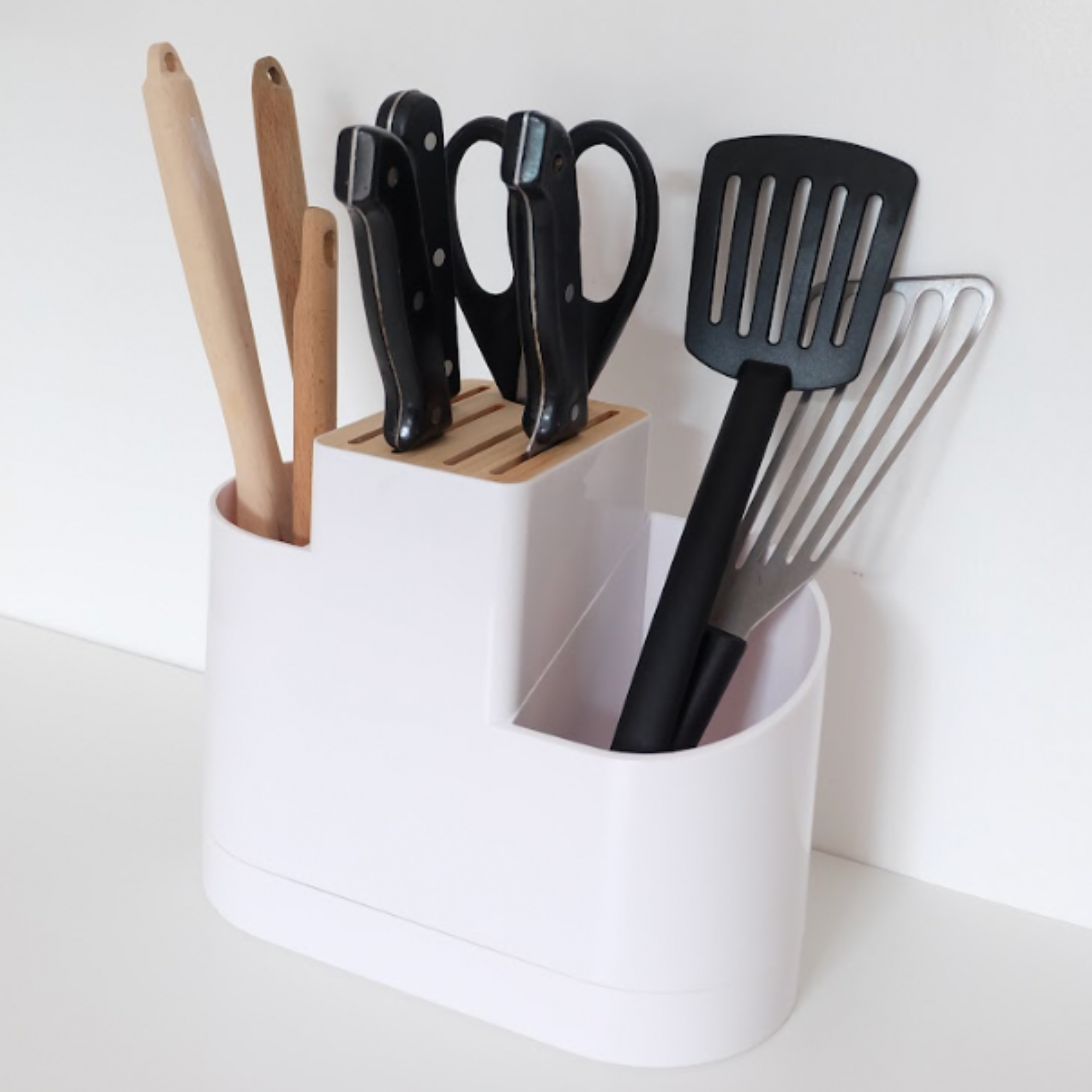 Sachi Kitchen Utensil and Knife Holder with wood Minimalist Design