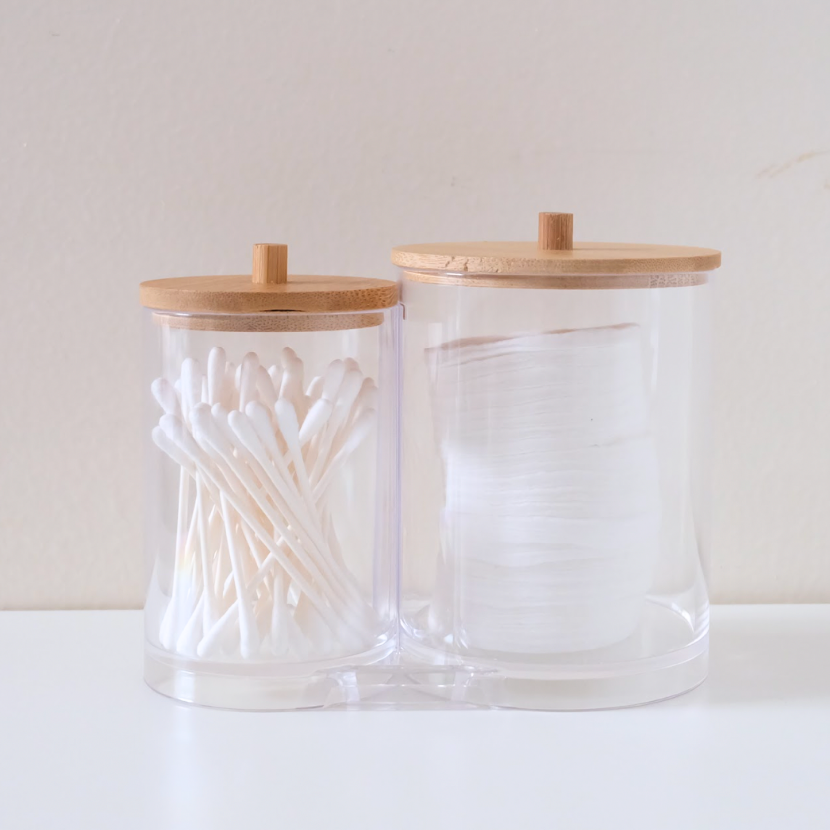 Sachi Q-Tip/Cotton/Bathroom Clear Storage Jar with Wood Cover