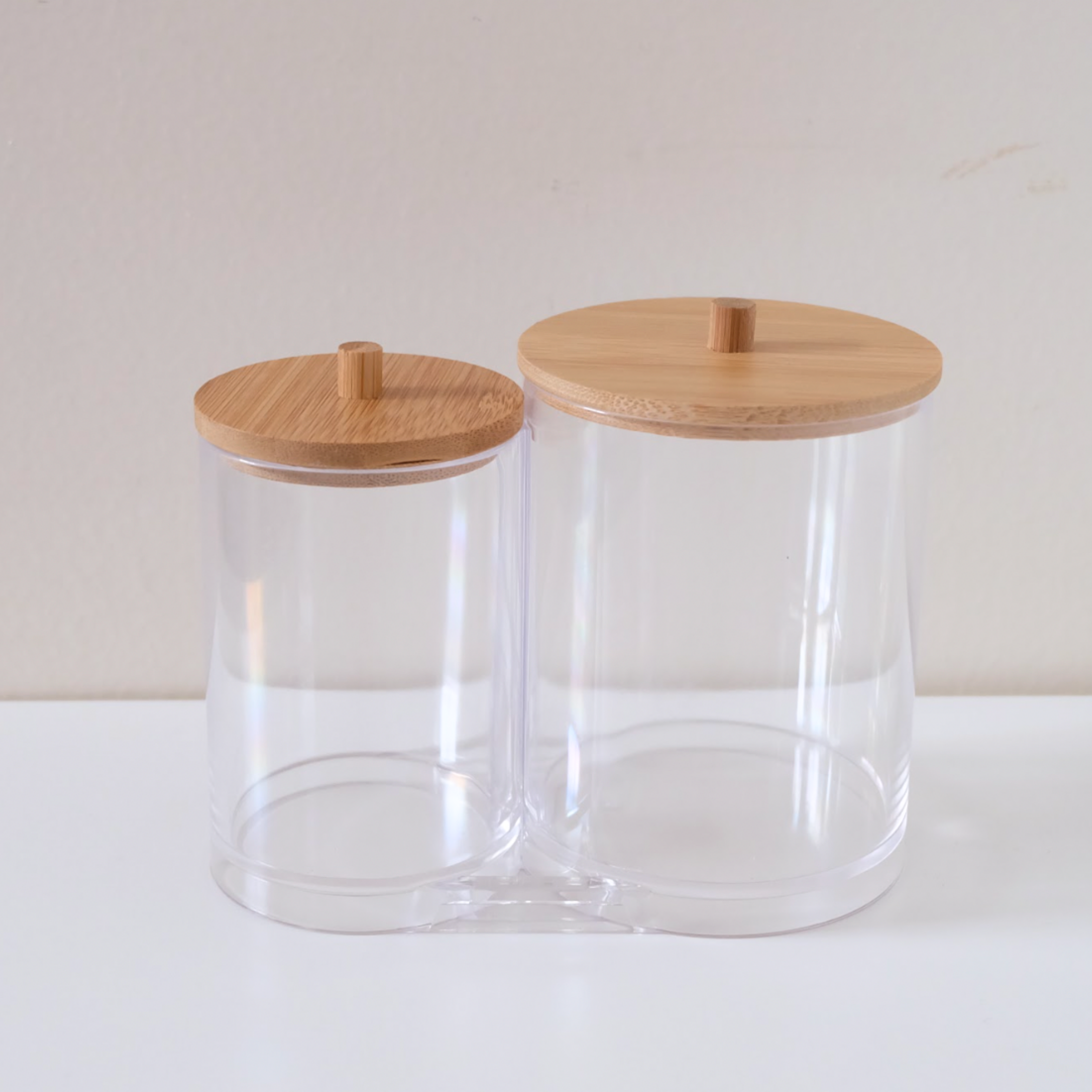Sachi Q-Tip/Cotton/Bathroom Clear Storage Jar with Wood Cover