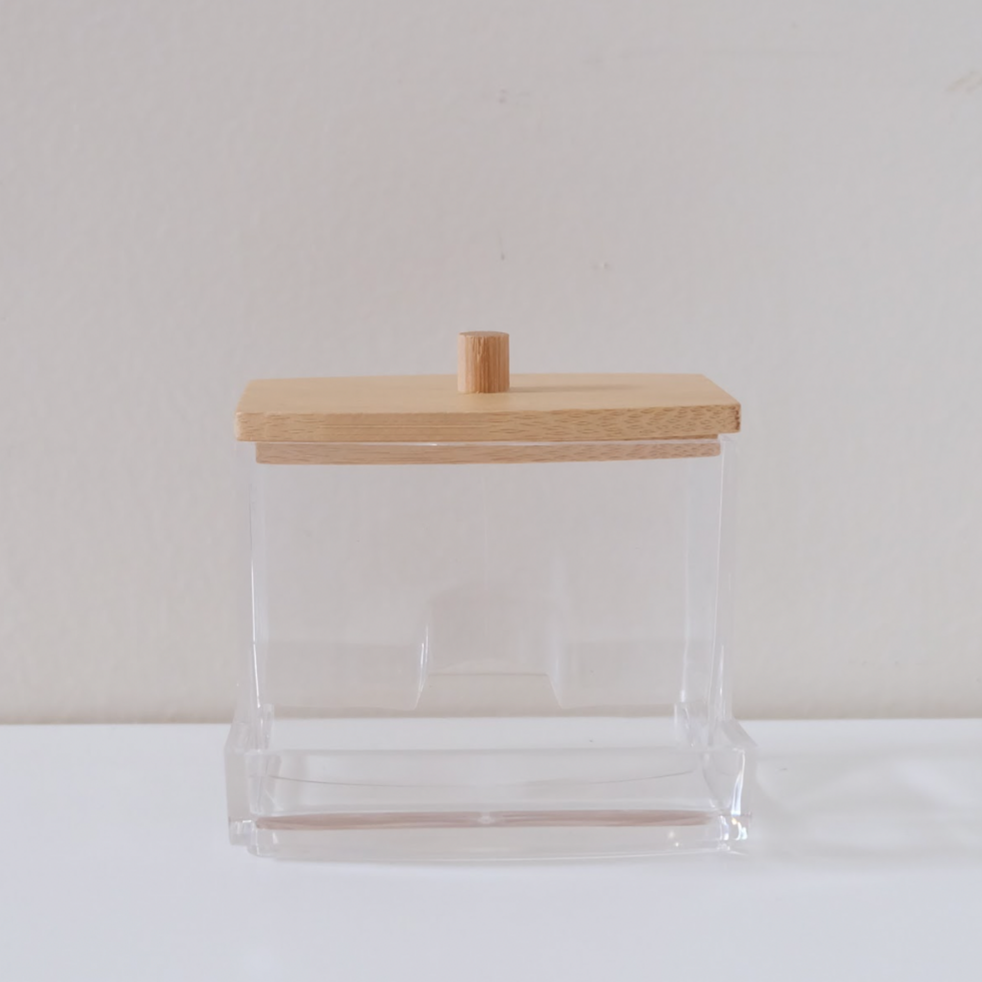 Sachi QTip Clear Storage Box with Wood Cover