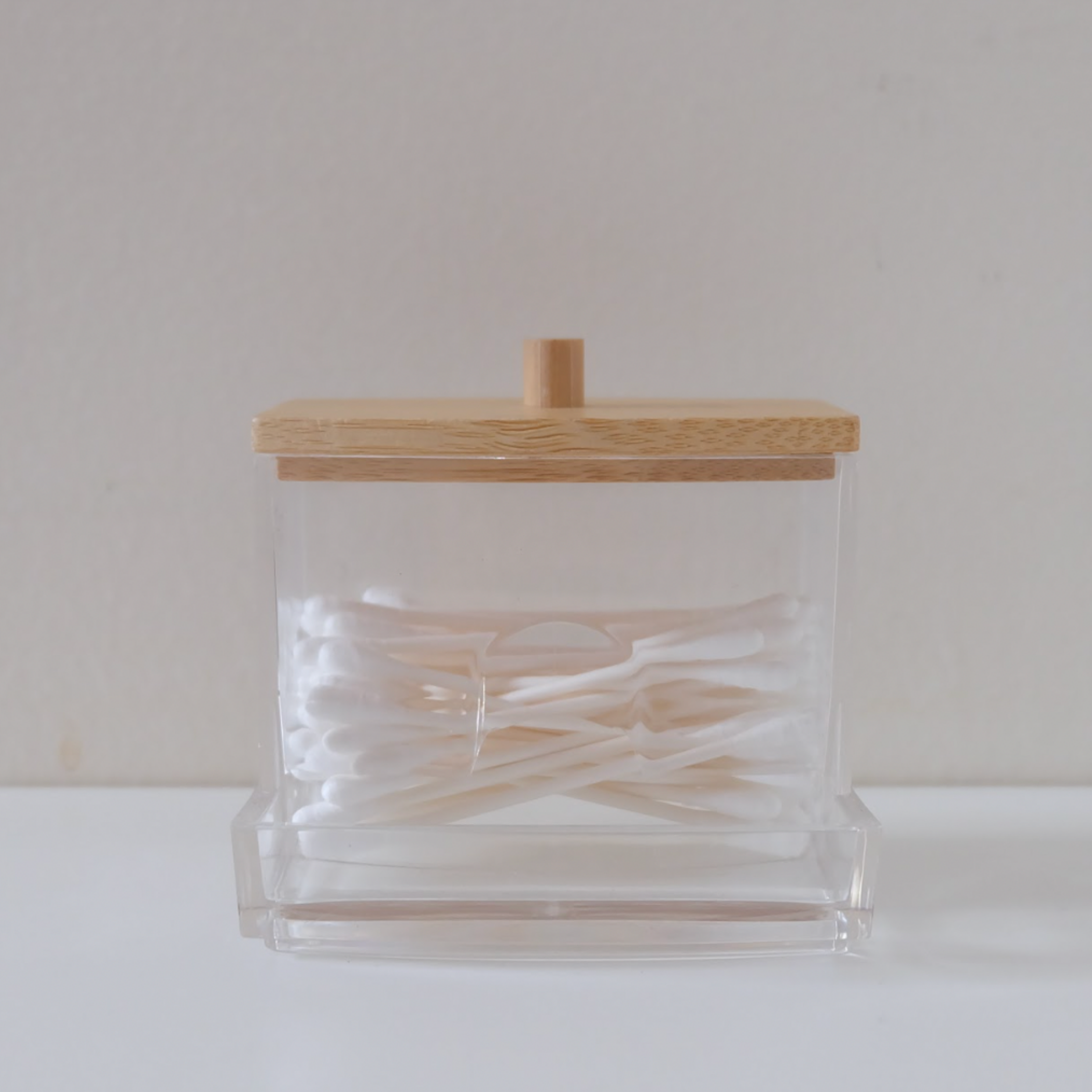 Sachi QTip Clear Storage Box with Wood Cover
