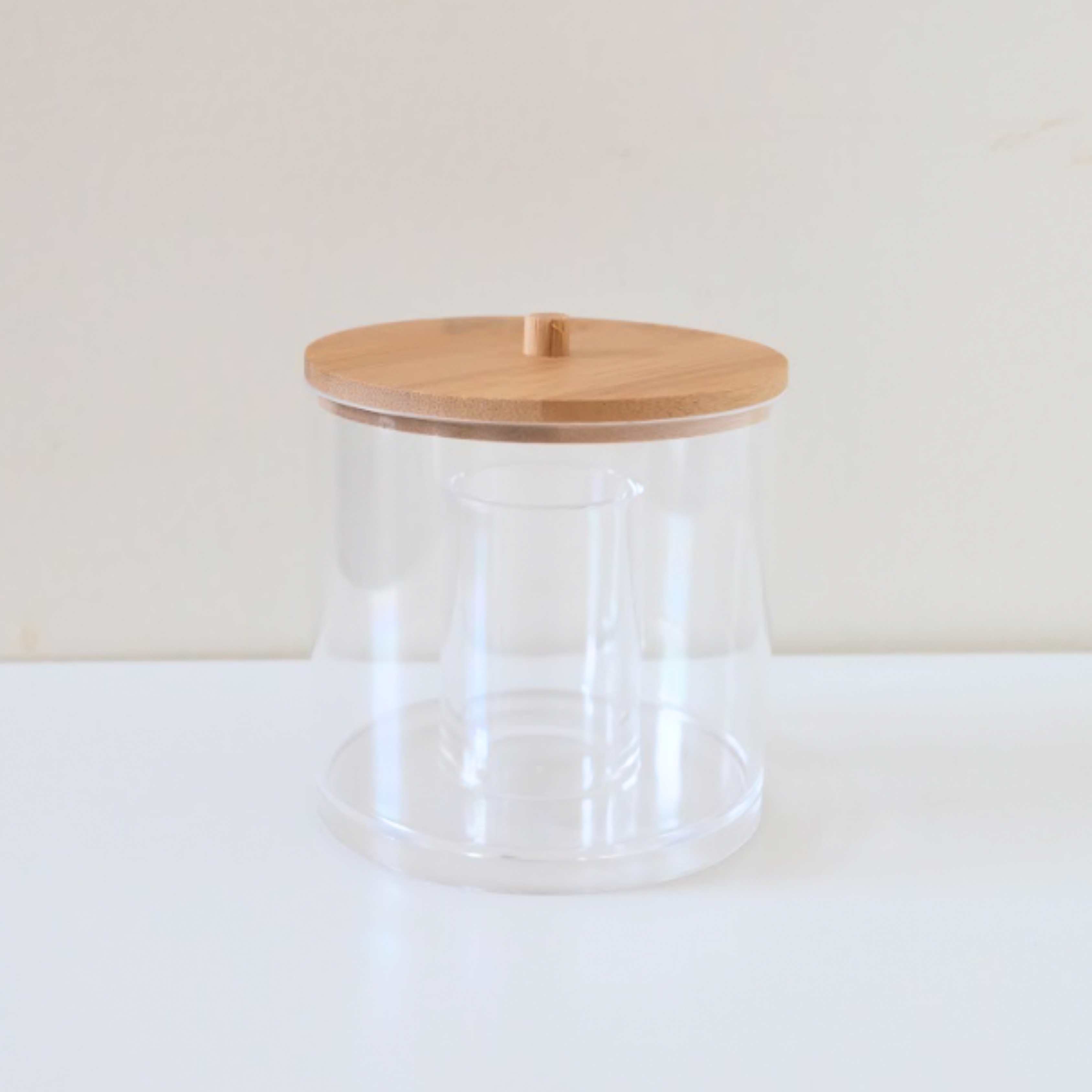 Sachi QTip/Cotton Pads Clear Storage Jar with Wood Cover