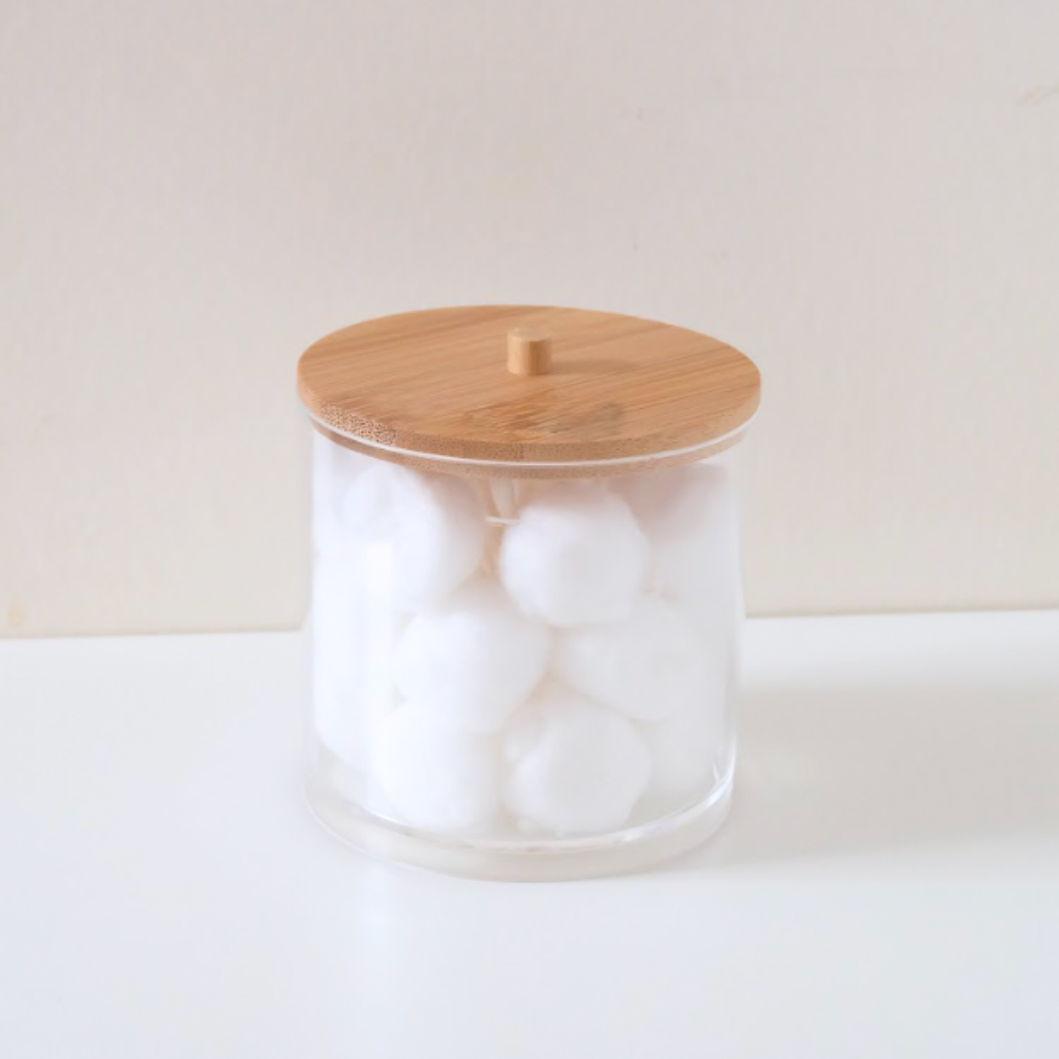 Sachi QTip/Cotton Pads Clear Storage Jar with Wood Cover