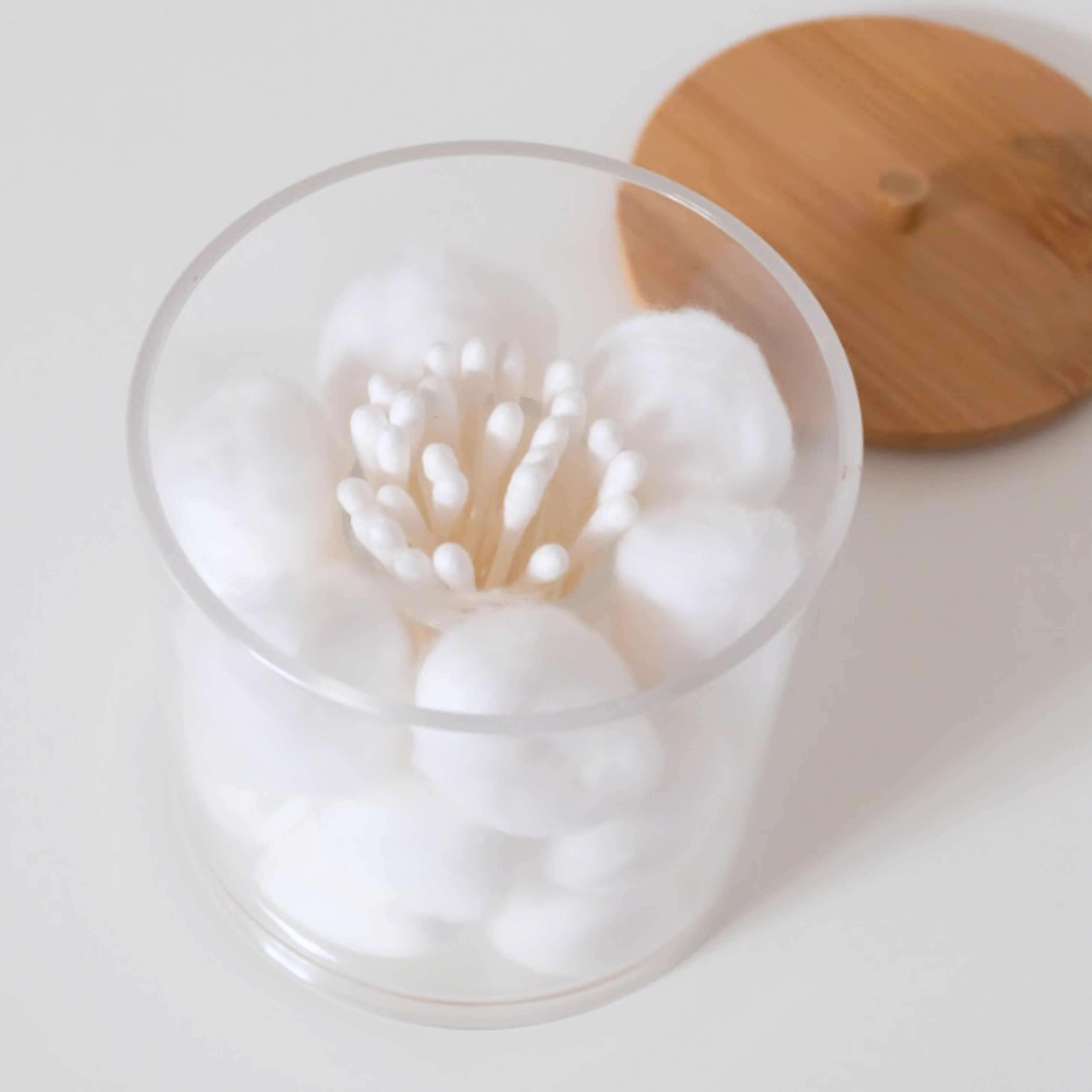 Sachi QTip/Cotton Pads Clear Storage Jar with Wood Cover